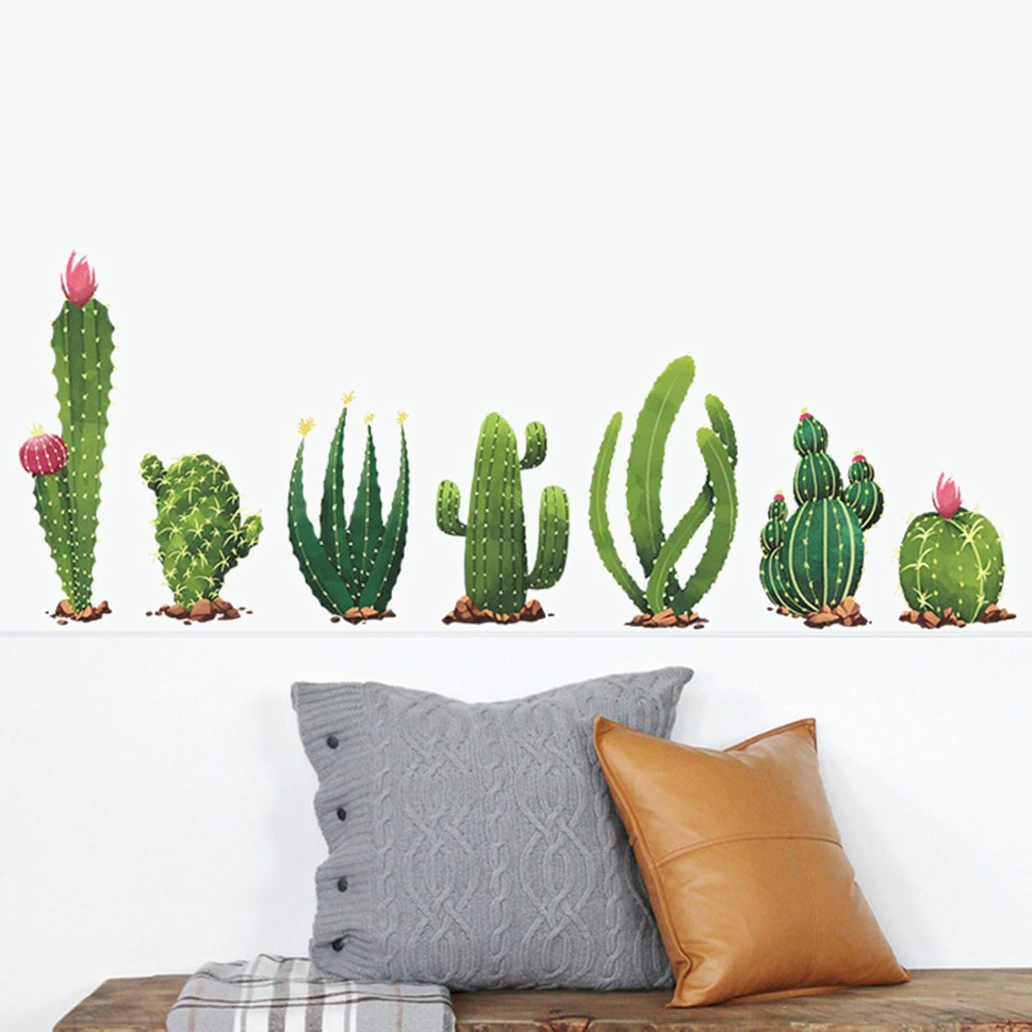 Green Plants Wall Decals Cactuses Wall Stickers for Living