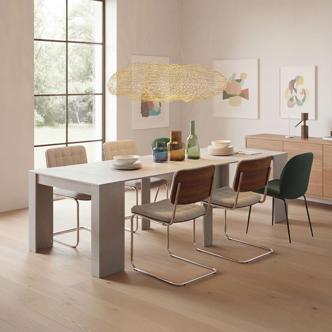 duehome | Mesa de Comedor, Consola, Mesa Extensible, Mesa para Salon, Recibidor o Cocina, Acabado en Cemento, Modelo Denis, Medidas: 50-235 cm (Largo) x 90 cm (Ancho) x 78 cm (Alto)