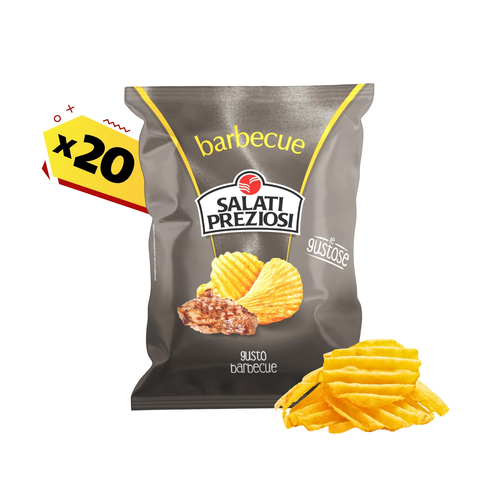 Salati Preziosi | Patatine Barbecue, con sale iodato, snack senza glutine, preparate con olio di semi di girasole, 20 pezzi x 110g