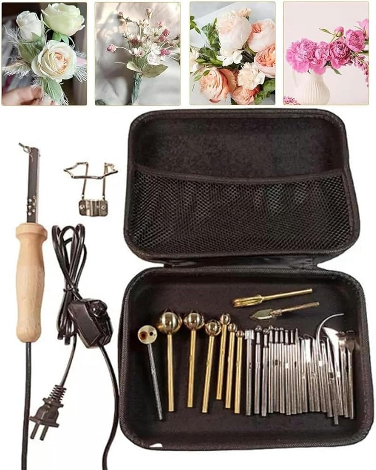 Electric Fabric Flower Maker, 18 Ironing Heads Artificial Flower Ironing Machine, Adjustable Temperature, for Fake Flower Making Petal Modeling DIY Tools