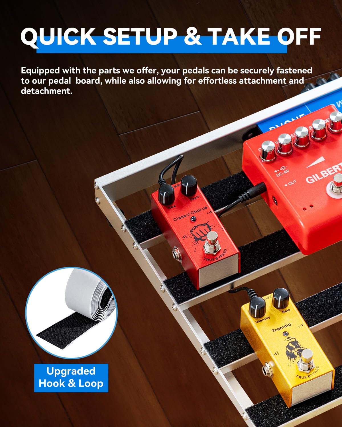 RVONE Gitarren-Pedalboard mit integriertem Netzteil, Aluminiumlegierung, tragbares Pedalboard mit Tasche, Pedalkabel, Klettverschluss (RPB-350)