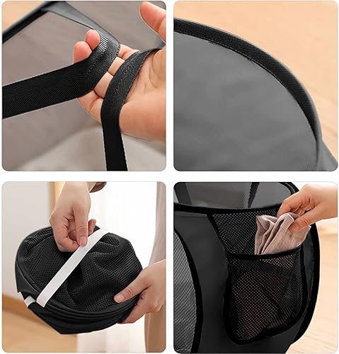 Miniatura 7 de DAWNTREES 2 cestas de lavandería desplegable, gran cesta de almacenamiento de malla plegable con bolsillo lateral, aplicable a lavandería, baño,