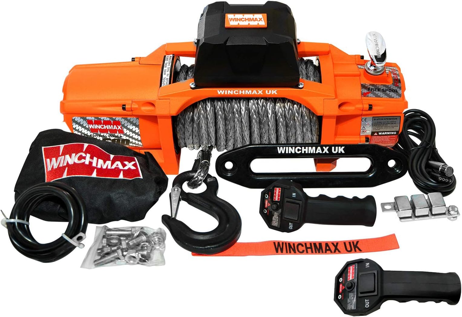 WINCHMAX 13,500lb (6,123kg) SL Series Original Orange 24v Electric Winch. 28m x 11mm Dyneema Synthetic Rope. Competition Hook.