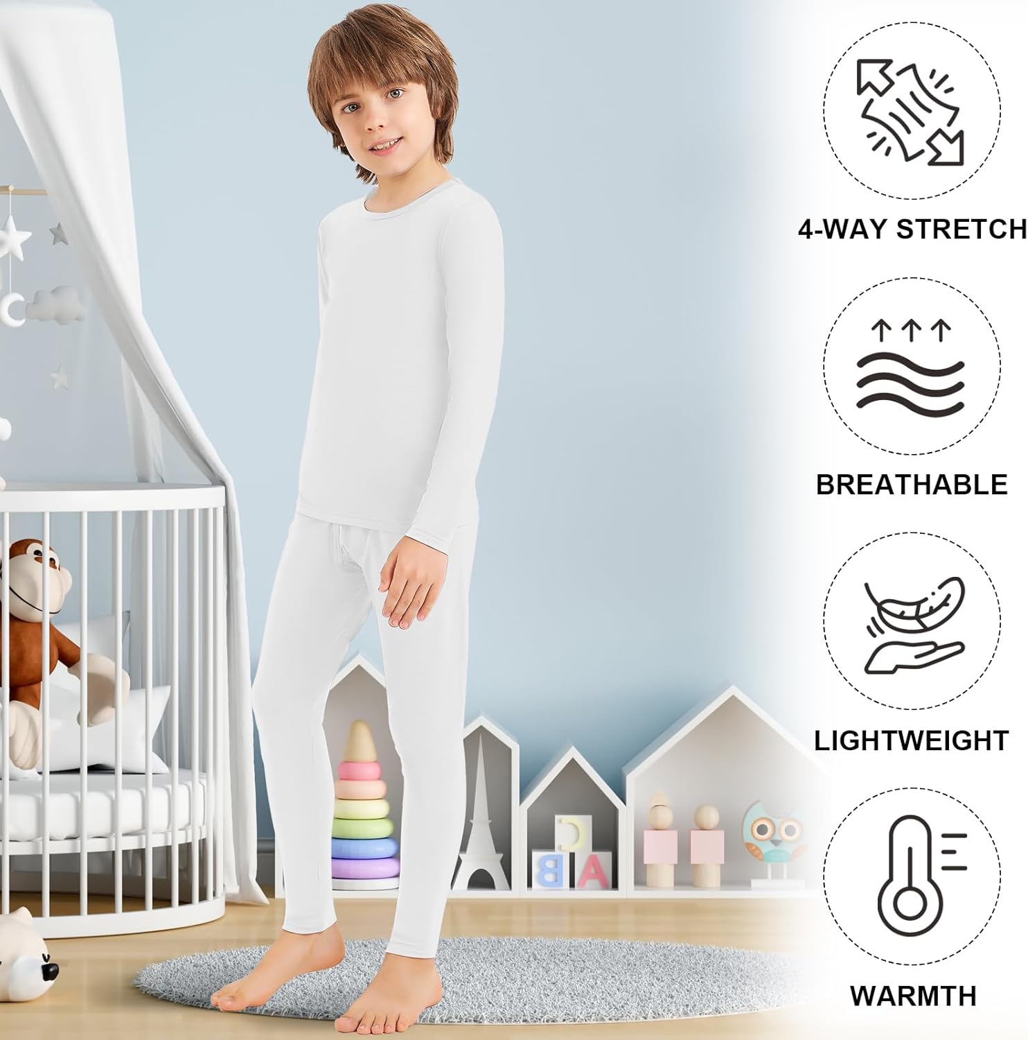 Silkfly 2 Sets Boys Thermal Underwear Fleece Lined Compression Shirt Leggings Pants Kids Base Layer - Image 5