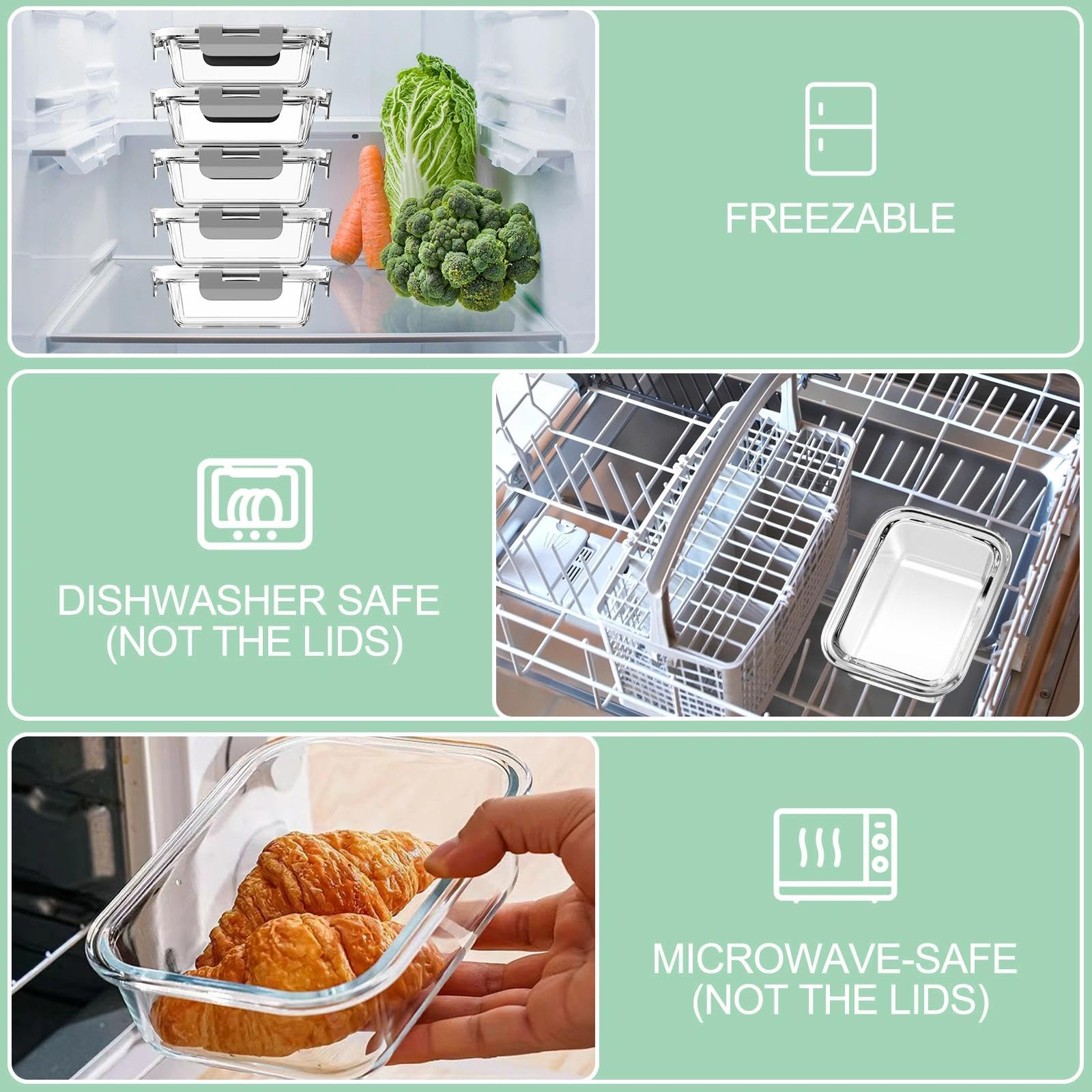 10 Pièces Boite Alimentaire Verre, Boite Repas(5X1040ML & 5X370ML)