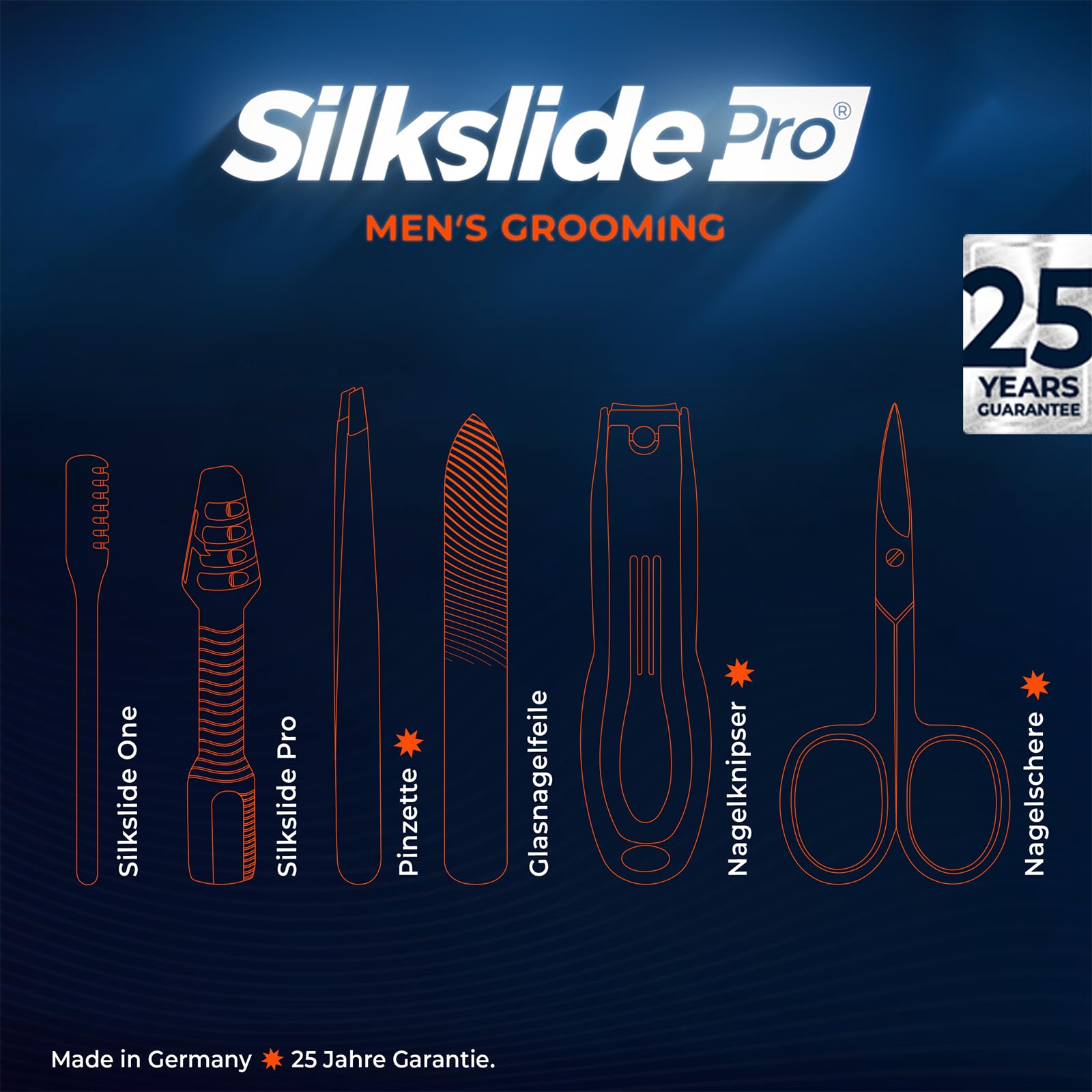 SilkslidePro Men’s Grooming Pflegeset Pro Edition – Nasenhaartrimmer, Nagelset, Ohrhaar-Rasierer & Glasnagelfeile – Ideal als Reisezubehör - Höchste Qualität