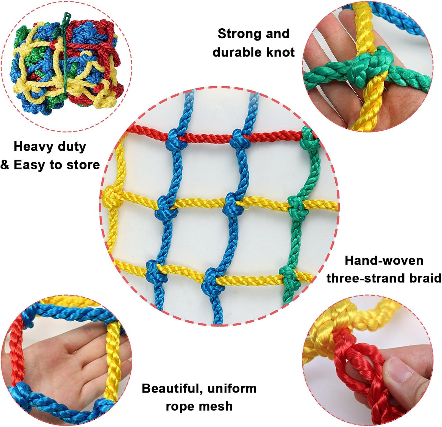 Climbing Net for Kids,Polyester Playground Climbing Net,Heavy Duty Multipurpose Colorful Rope Netting Outdoor,Safety Protection Net,Rope Ladder,Swingset,Treehouse,3.3 * 9.8ft/100 * 300cm