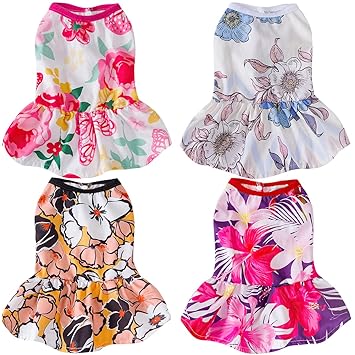Sebaoyu 4 Pack Dog Dresses for Small Medium Large Dogs Girl Boy-Dog Wedding Dress-Dog Tutu-Puppy Dresses-Cat Xs Clothes-Teacup Dog Clothes-Yorkie Ropa para Perros Clothes-Dog Apparel & Accessories