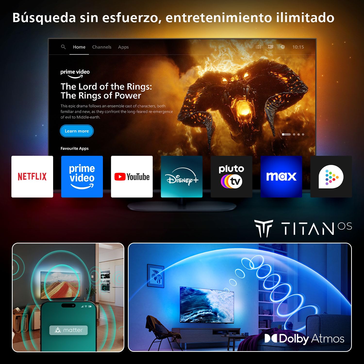 Philips Ambilight 55PUS8200 4K LED Smart TV - Pantalla de 55 Pulgadas con Plataforma Titan OS, Pixel Precise Ultra HD y Sonido Dolby Atmos - Funciona con Alexa y con el Asistente de Voz de Google