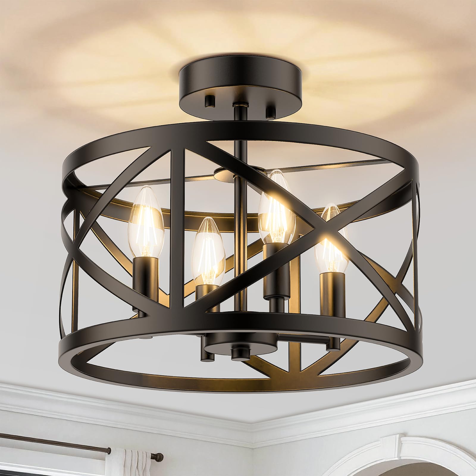 Photo 1 of Matane Farmhouse Semi Flush Mount Ceiling Light - 4-Light, 12", Black