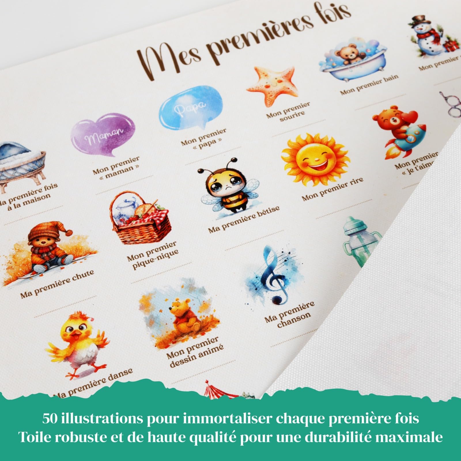 NANII Affiche Mes Premières Fois Bébé – Cadeau de Naissance Fille Garçon – Coffret Cadeau Baby Shower, Boîte Souvenir Parents, Femme Enceinte, Jeune Maman – Décoration Chambre Bébé