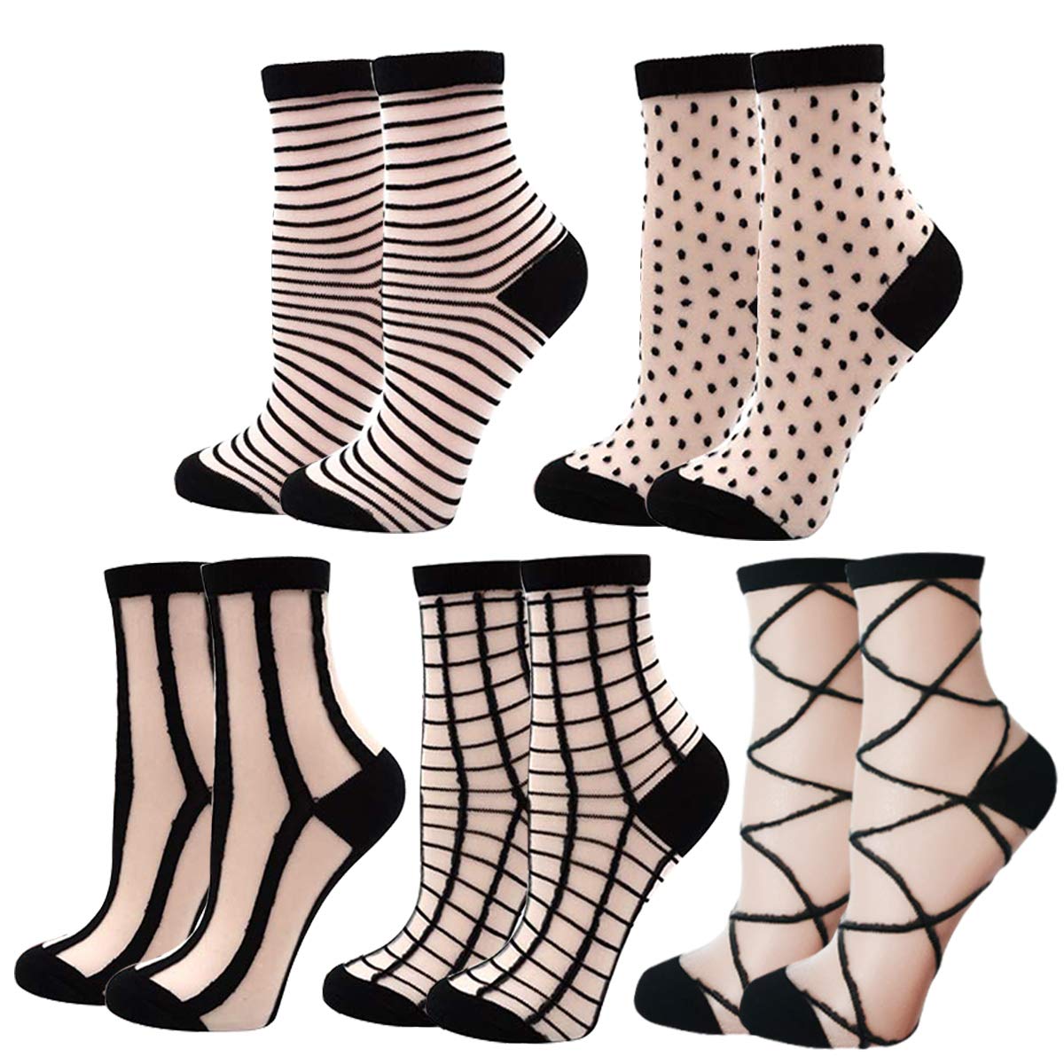 DXYAKY Sheer Mesh Transparent Socks for Women - Ultra-Thin Lace Fishnet See Through Ankle Novelty Casual Crew
