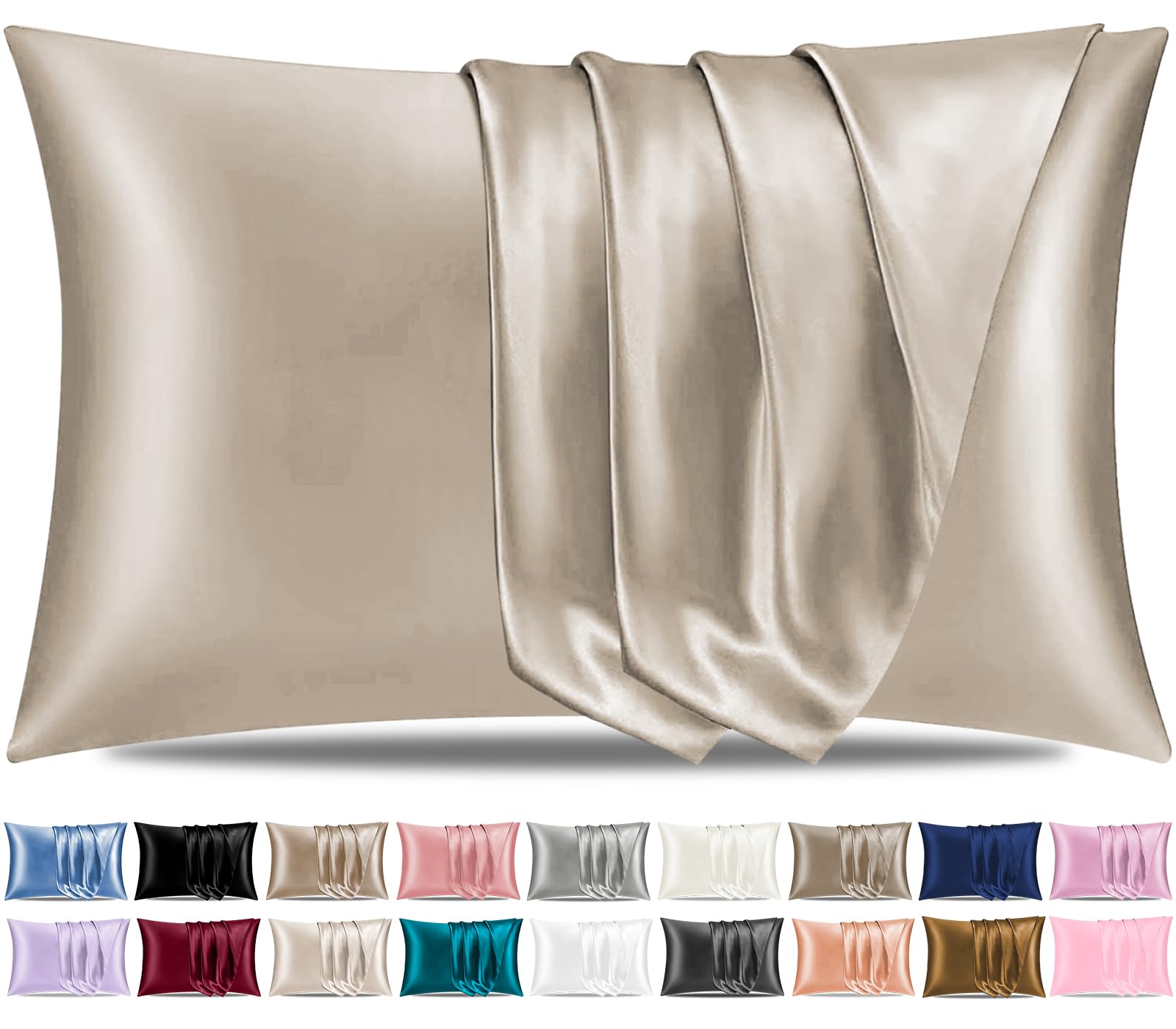 Pamposh Taupe Satin Silk Pillowcases For Hair And Skin 2 Pack Standard Size With Envelope Closure (2 Pcs Pillowcases (50 X 75 Cm), )