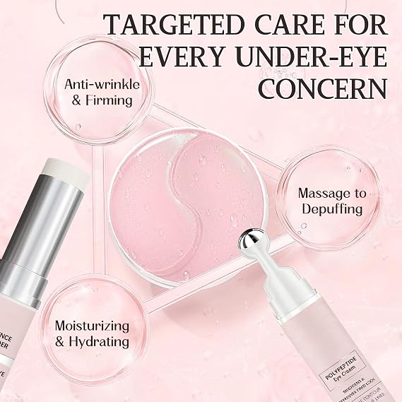 Eye Roller & Eye Cream for Dark Circles and Puffy Eyes, 2PCS | Under Eye Brightener, Instant EyesBag Tightener Firming Eyes Massager, Cooling Rollerball & Anti-Wrinkle Stick for Eye Care