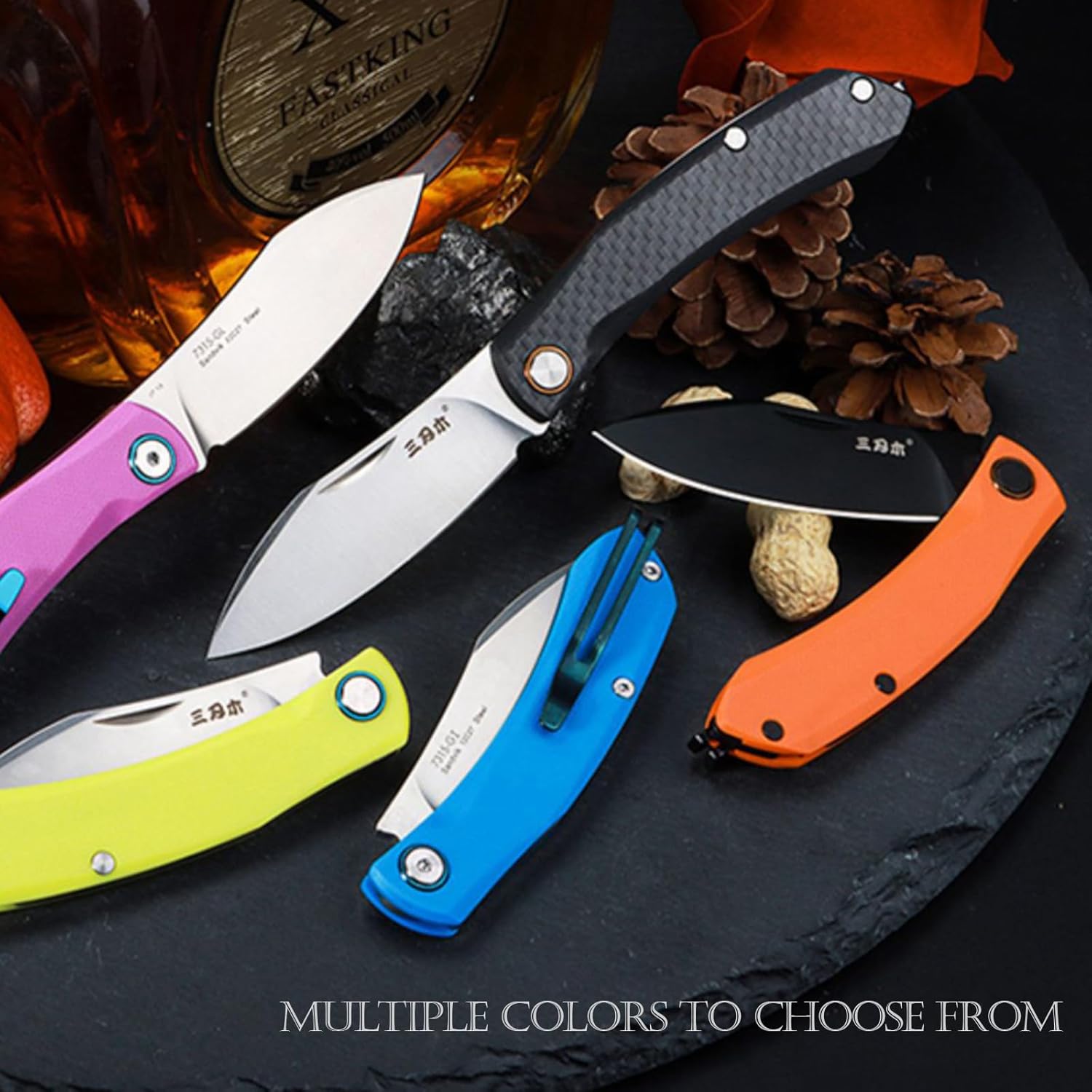 Sanrenmu Pocket Folding Knife with Clip 6.57" Opened Foldable 2.91" 12C27 Steel Blade Utility Knife G10 Handle for Outdoor Camping 7315 (Orange)