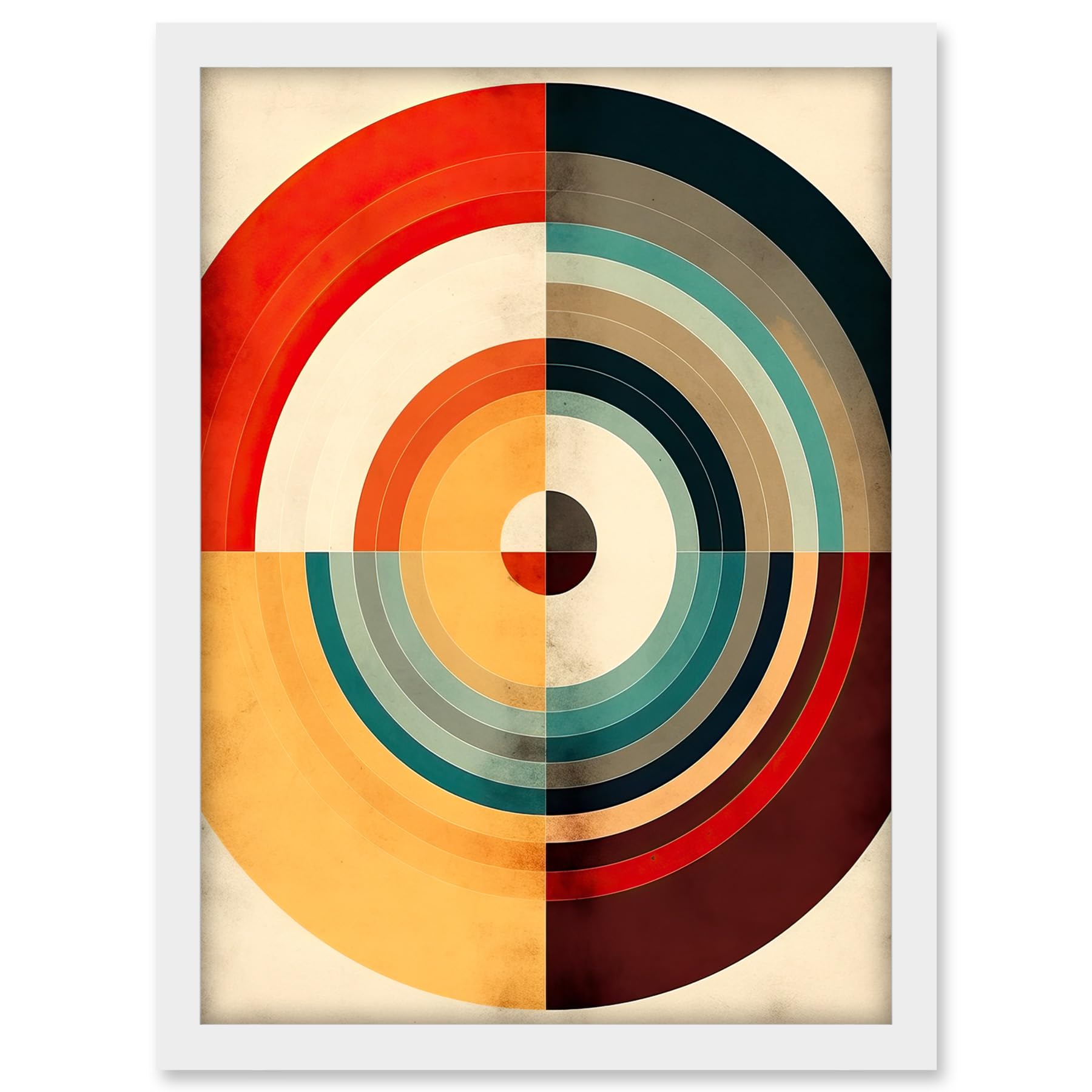 Artery8 Concentric Circles Bauhaus Style Minimal Colourful Vintage Artwork Framed A3 Wall Art Print