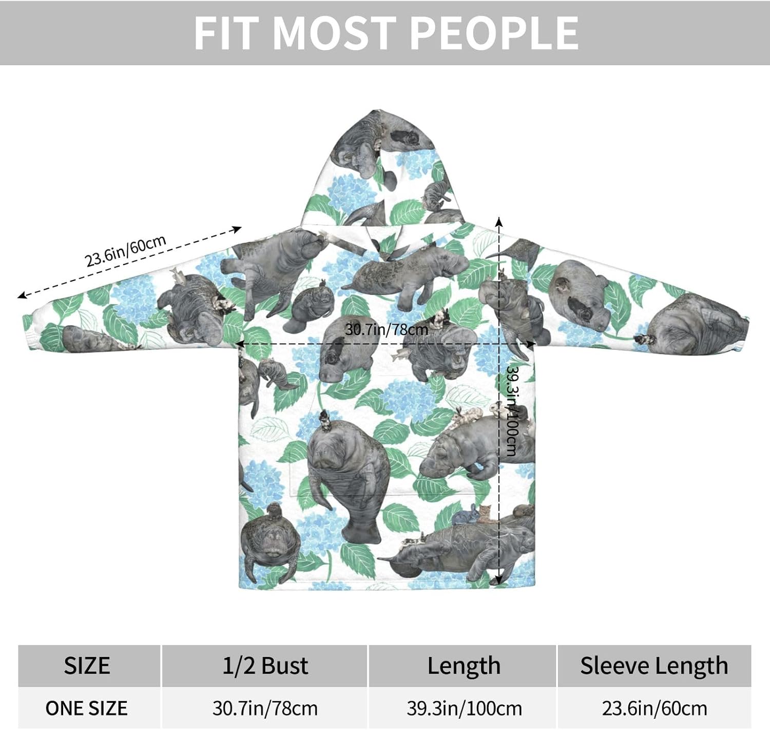Rabbits Manateesprint Oversized Hoodie Blanket, Super Soft Warm Comfortable Hoodie, Wearable Blanket Adult