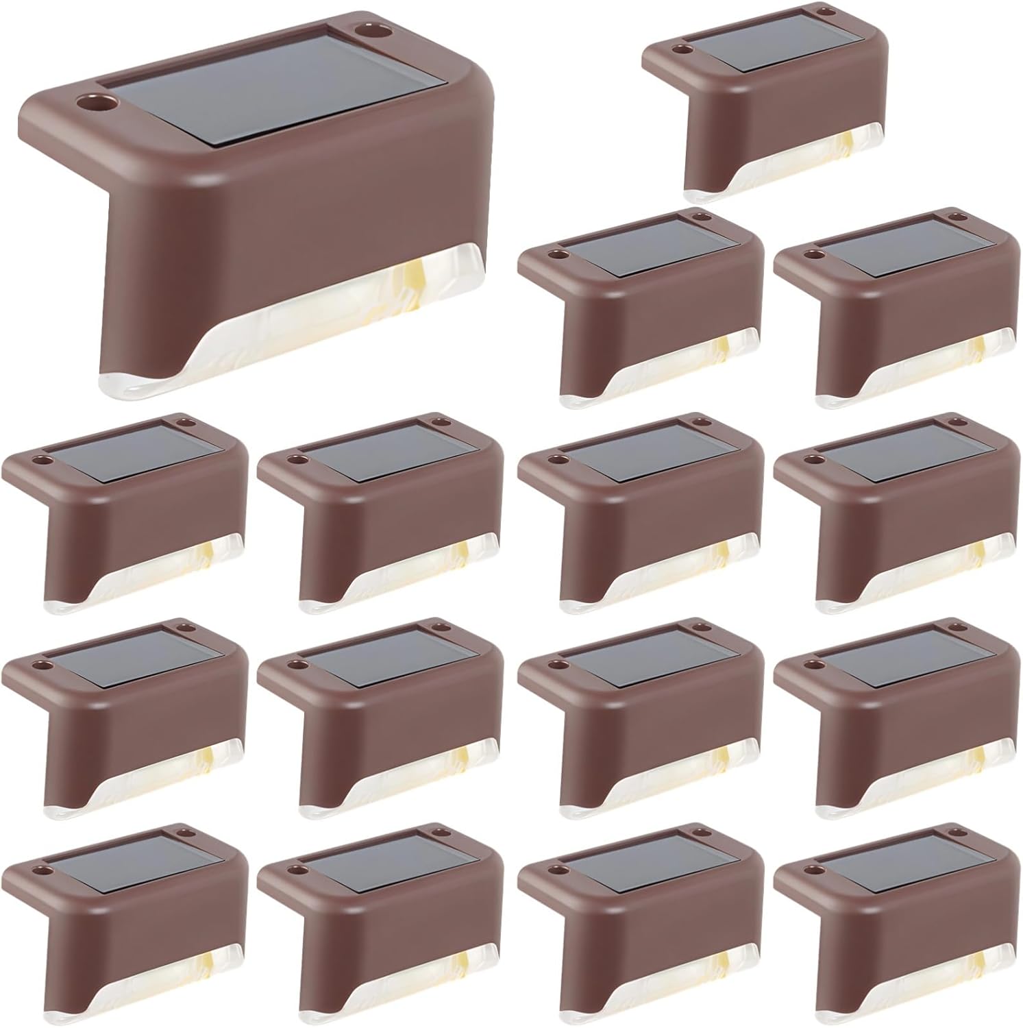 16 Outdoor Solar Led Lights, Waterproof Deck & Fence Lamps, Pp/Pc Housing, Amorphous Silicon Solar Panels, Brown, Warm White, 3.1 × 1.8 × 1