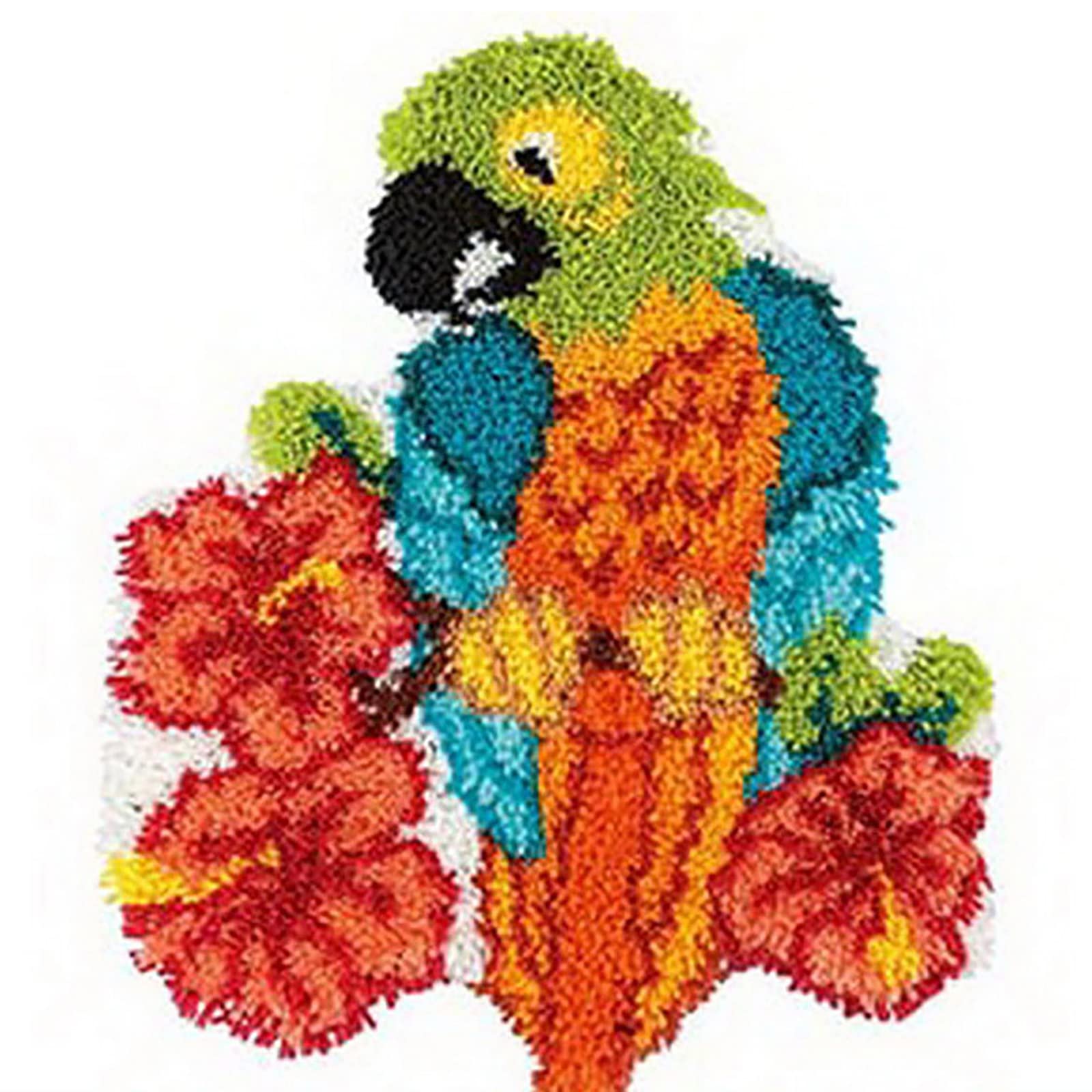 Zfflyh Parrot Flower Latch Hook Kits For Adults Kids Rug Tapestry Mat Kits Unique Shape Pre-Printed Pattern Crochet Yarns Embroidery Home Decoration 20X15in,