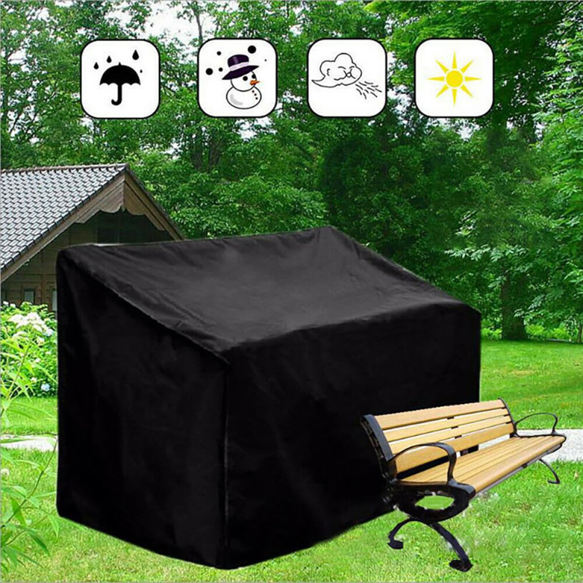 TOYANDONA Copertura Protettiva per Panchine da Giardino Nero Oxford Antirughe Anti-uv per Mantenimento Esterno