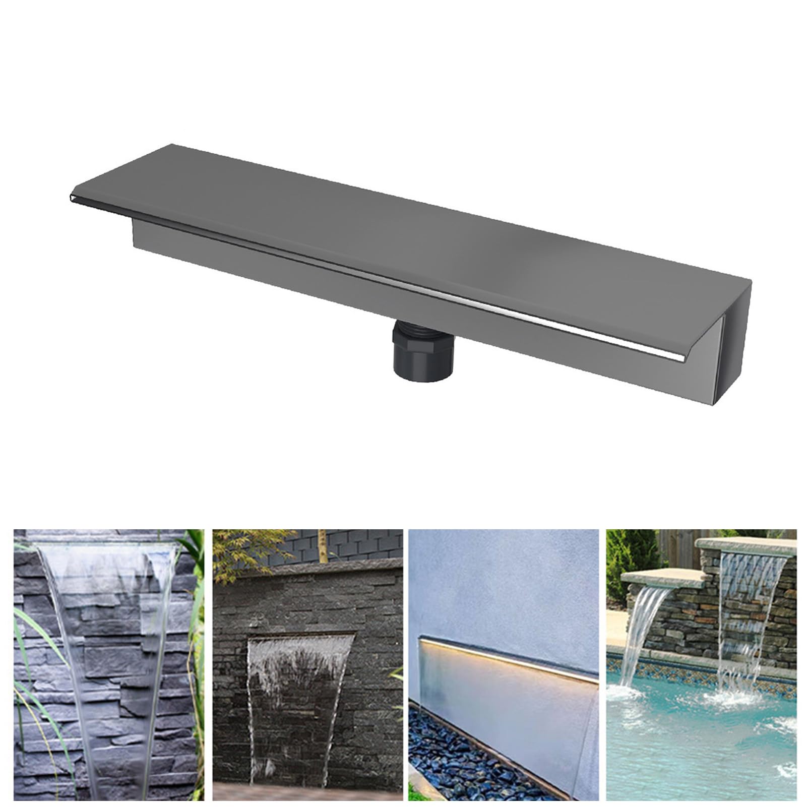 Eujgoov Aliviadero de Salida de Cascada de Acero Inoxidable 304 con Elegante Acabado Pulido para Patio, Jardín, Villa, Piscina (400MM)