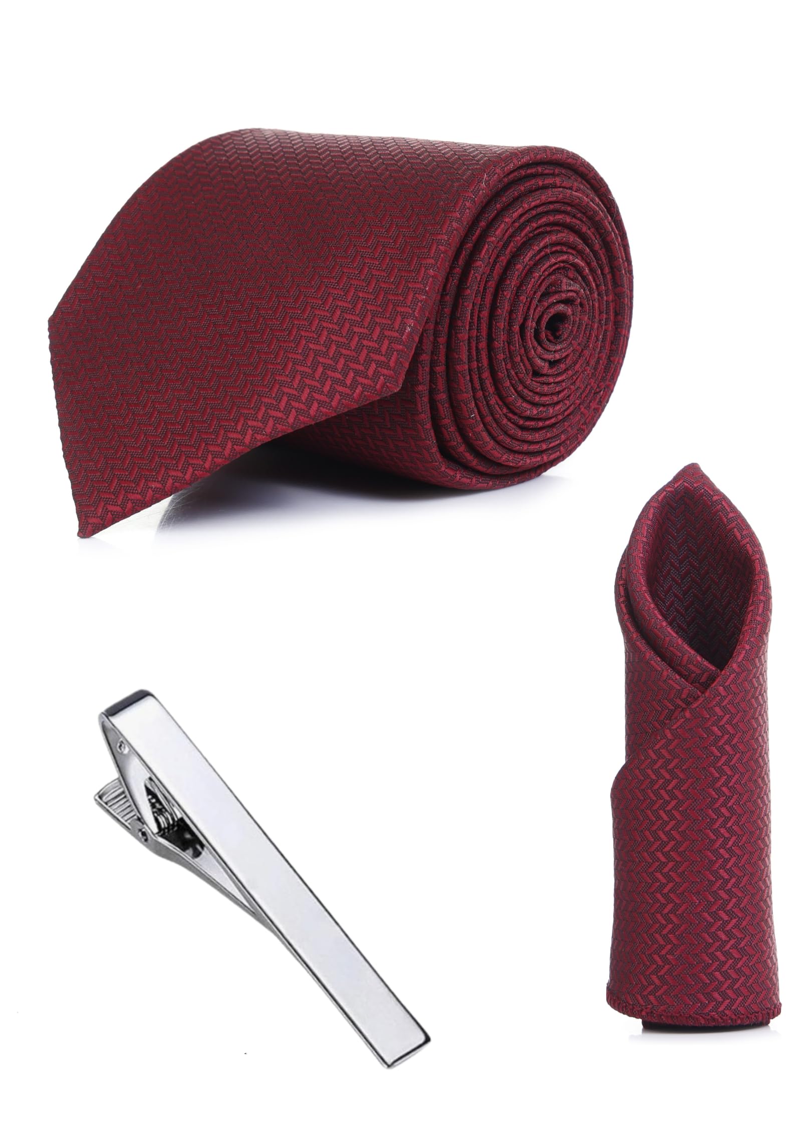 random stripe Necktie With Pocket Square & Stilish Silvar Plated TiePin Self-Design Micro Fibar Combo Set For Men-picture-37