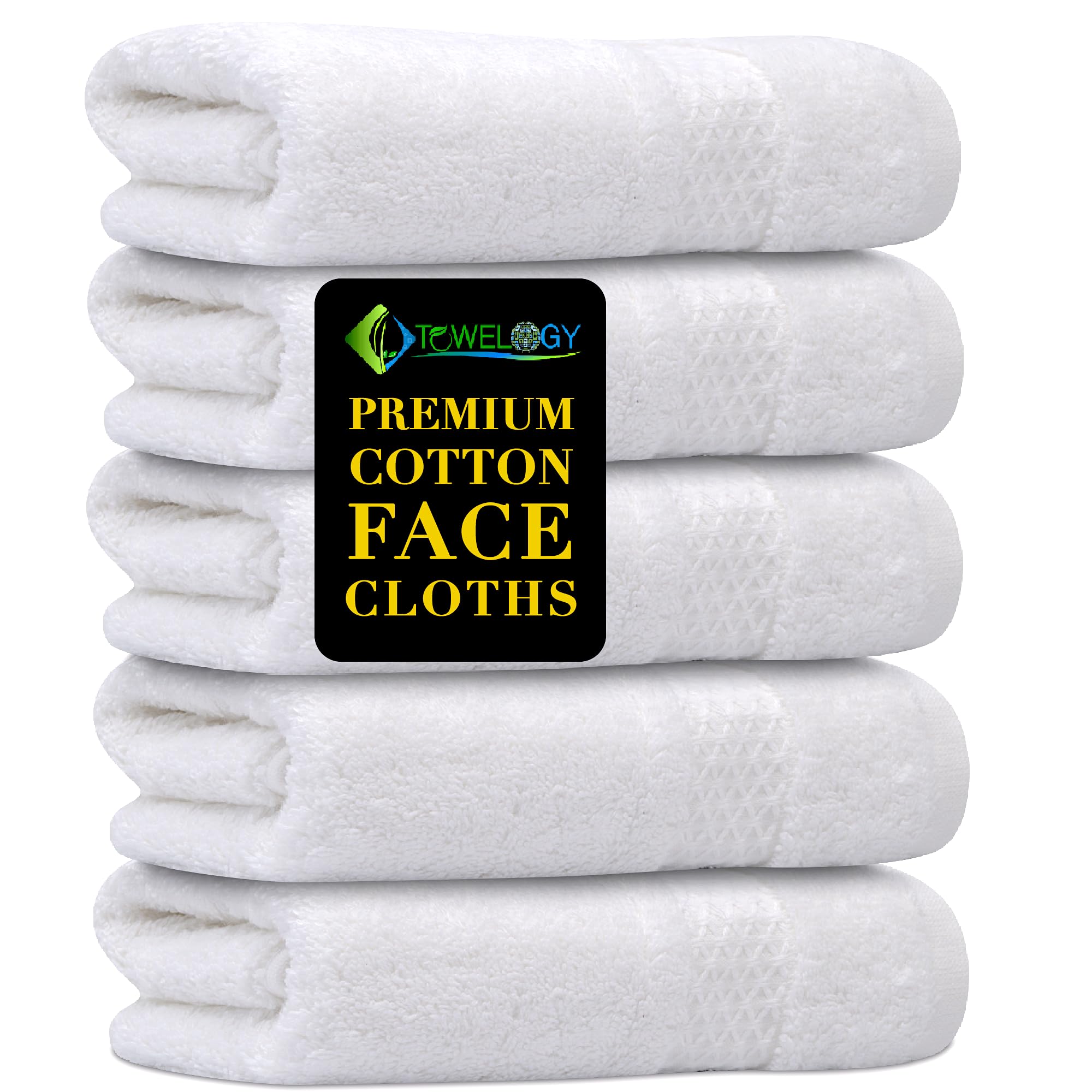 Towelogy White Towelogy® Cotton Face Cloths - Super Soft, Ultra Absorbent & Non Abrasive Flannel Wash Cloths - Luxuriously Plush And Large 33X33cm Face Towels For Ultimate Luxury (White)
