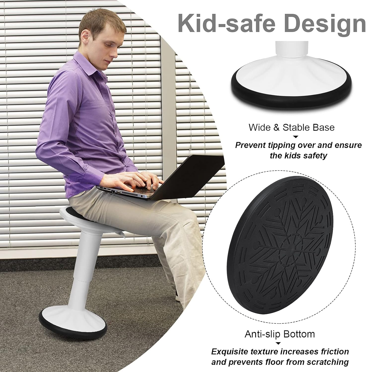 Giantex Wobble Stools for Classroom Seating, Wiggle Stool with Adjustable Height, 24" Active Learning Stool, Sitting Balance Chair for School, Office Stand Up, Flexible Seating Wobble Chair (White)