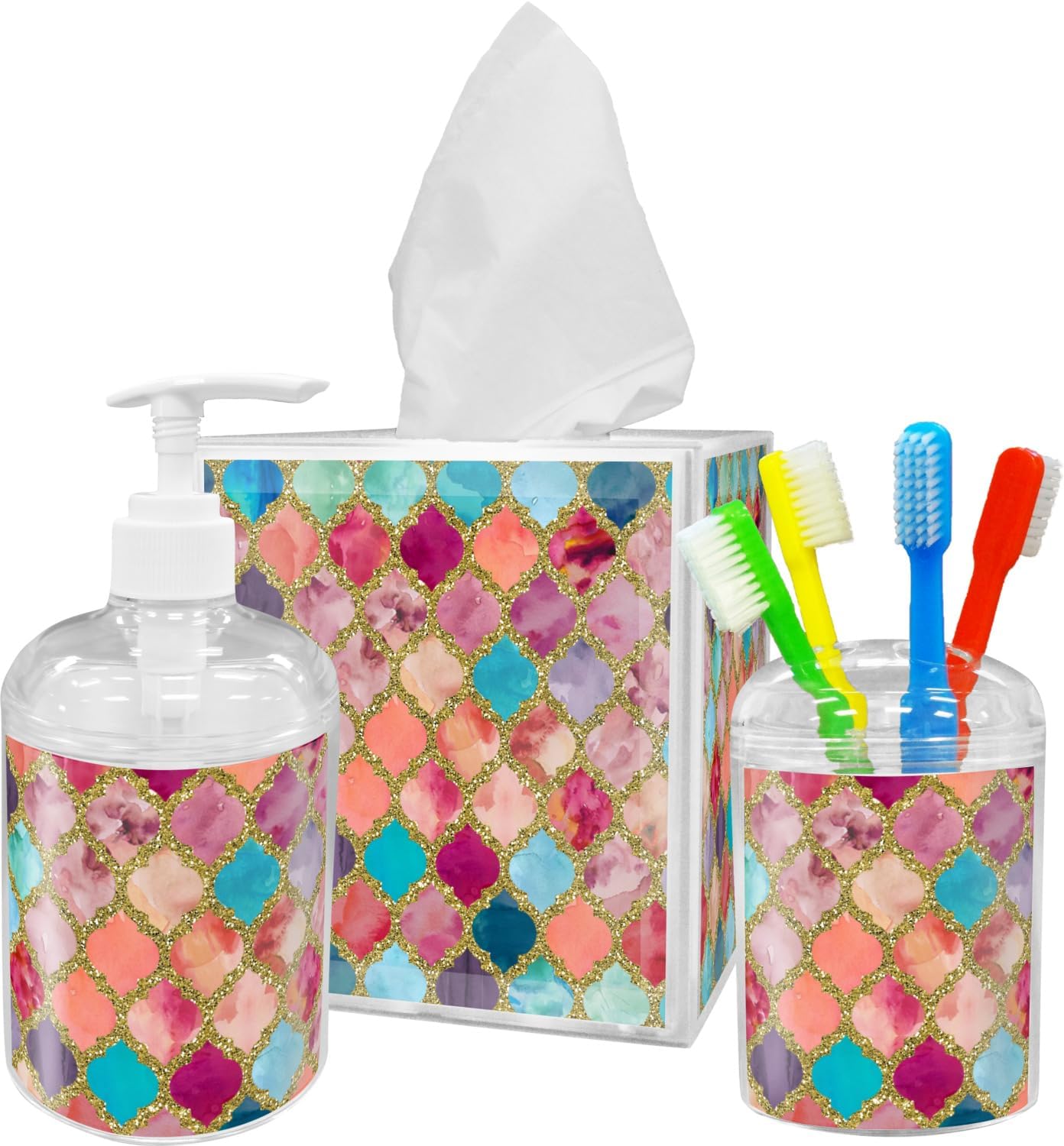 YouCustomizeIt Glitter Moroccan Watercolor Acrylic Bathroom Accessories Set