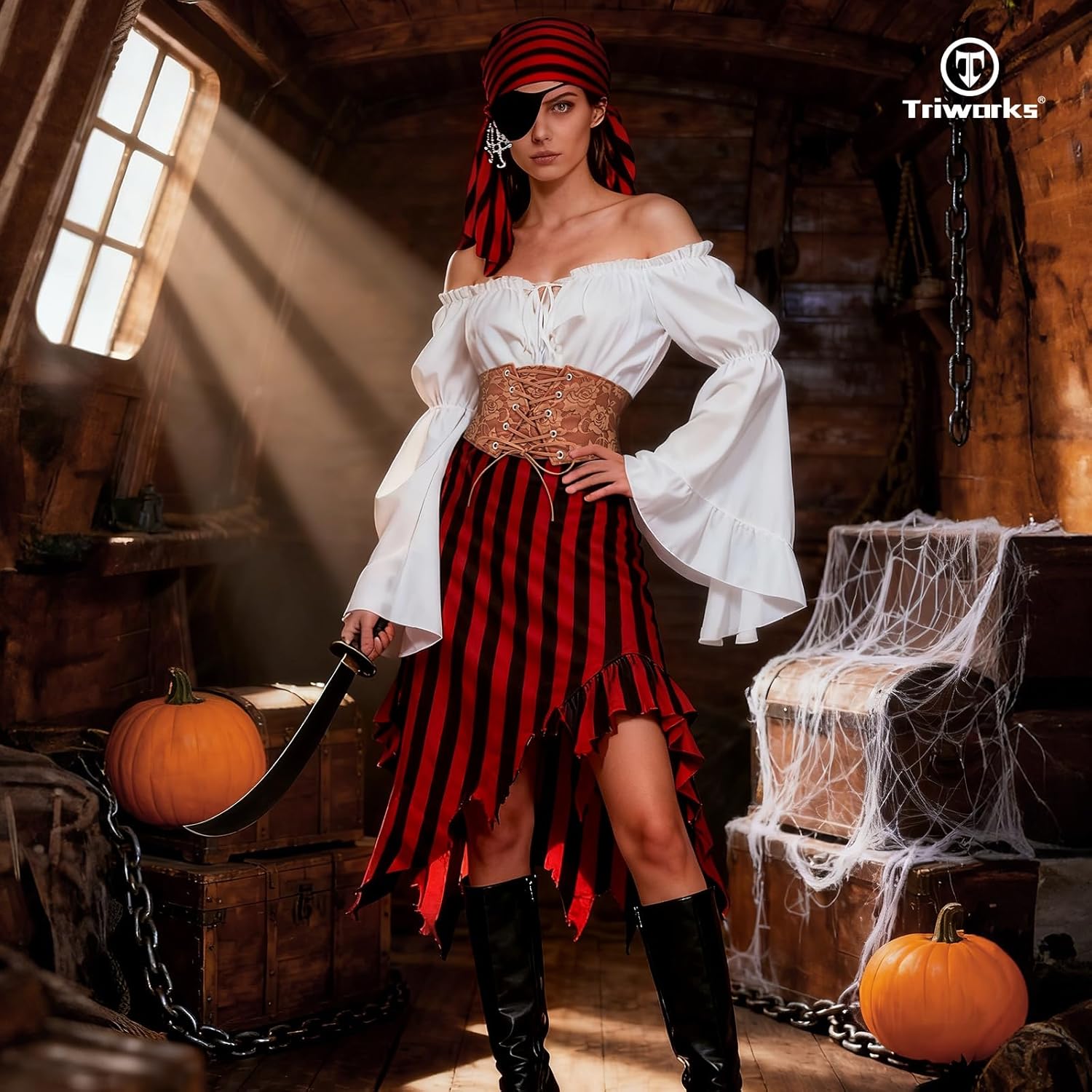 TRIWORKS Women Waist Belt Corset Lace Up Tied Waspie Elastic Wide Belt for Dresses Halloween Pirate Corset - Image 2