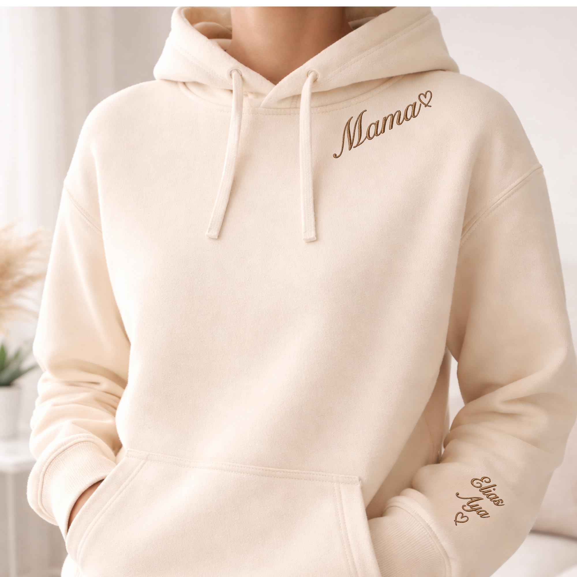 Generisch Sweat à capuche brodé pour maman, noms d'enfants personnalisés sur la manche