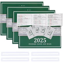 Mahjong Cards Official Revision, 4 Pack Large Print American Mah Jongg Cards with Card Holders Reading Guides, Easy-to-Read Rule Cards Green