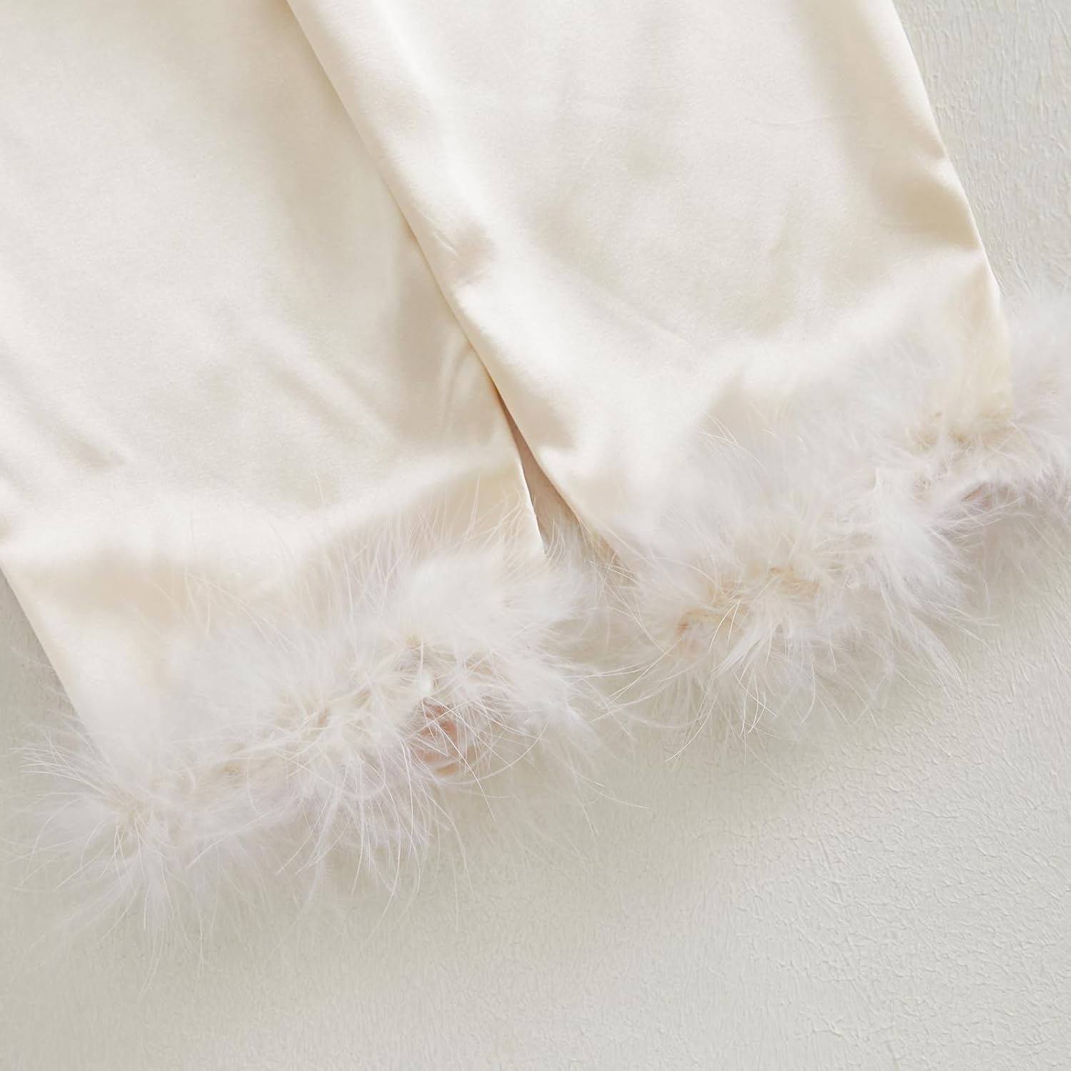 Toddler Girl Satin Silk Pajamas Button Down Feather Trim Fuzzy Shirt and Long Pants Little Girls Sleepwear Nightgown - Image 6