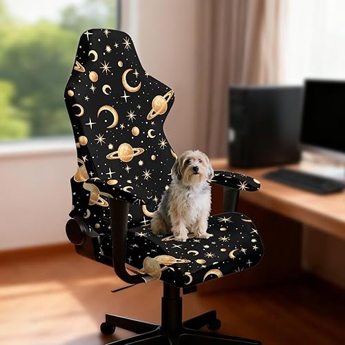 Miniatura 3 de Planets Office Chair Cover with Arm Black Computer Chair Covers Universal Fit 4PCS Set Gamer Chairs Slipcovers for E-Sports Enthusiasts