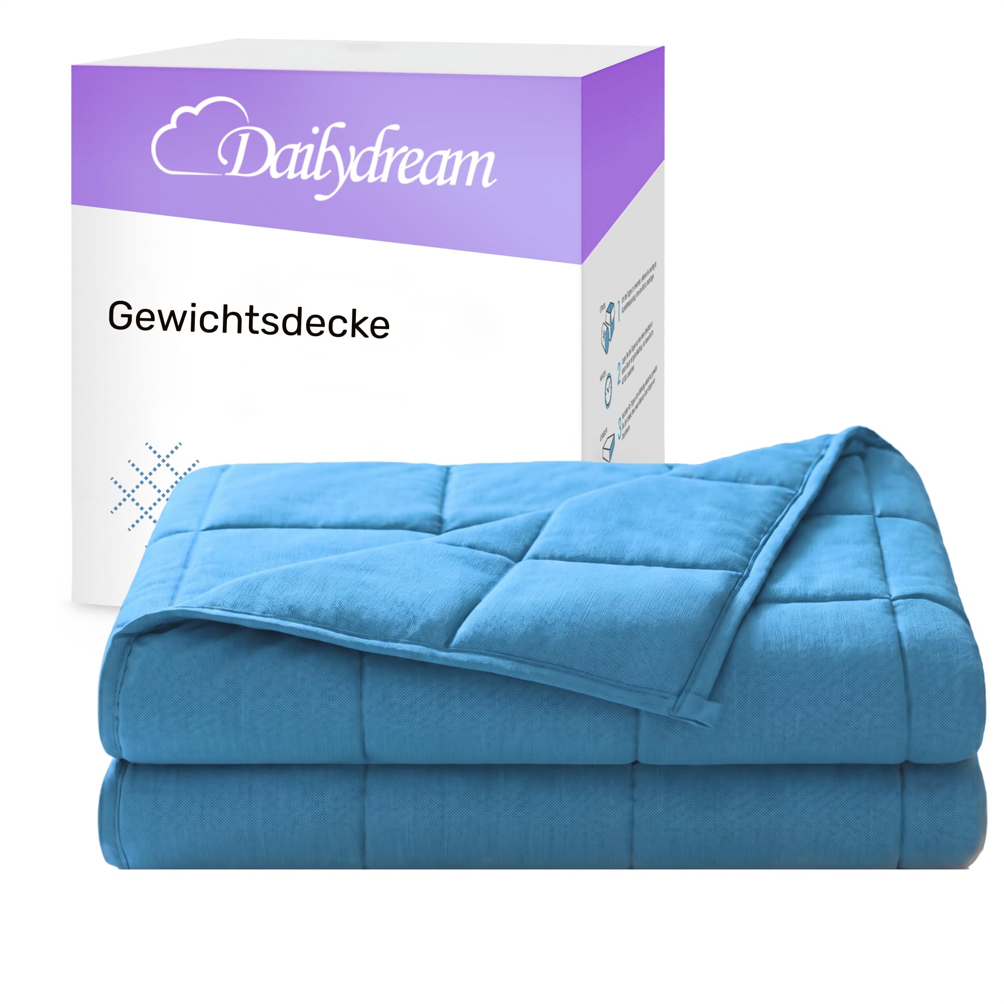Dailydream Gewichtsdecke 135x200cm, 4,5 kg, Baumwolle, Blau | Gewichtsdecke mit atmungsaktiver Baumwoll-Außenschicht, Glasperlenfüllung und doppelt vernähten Kammern.