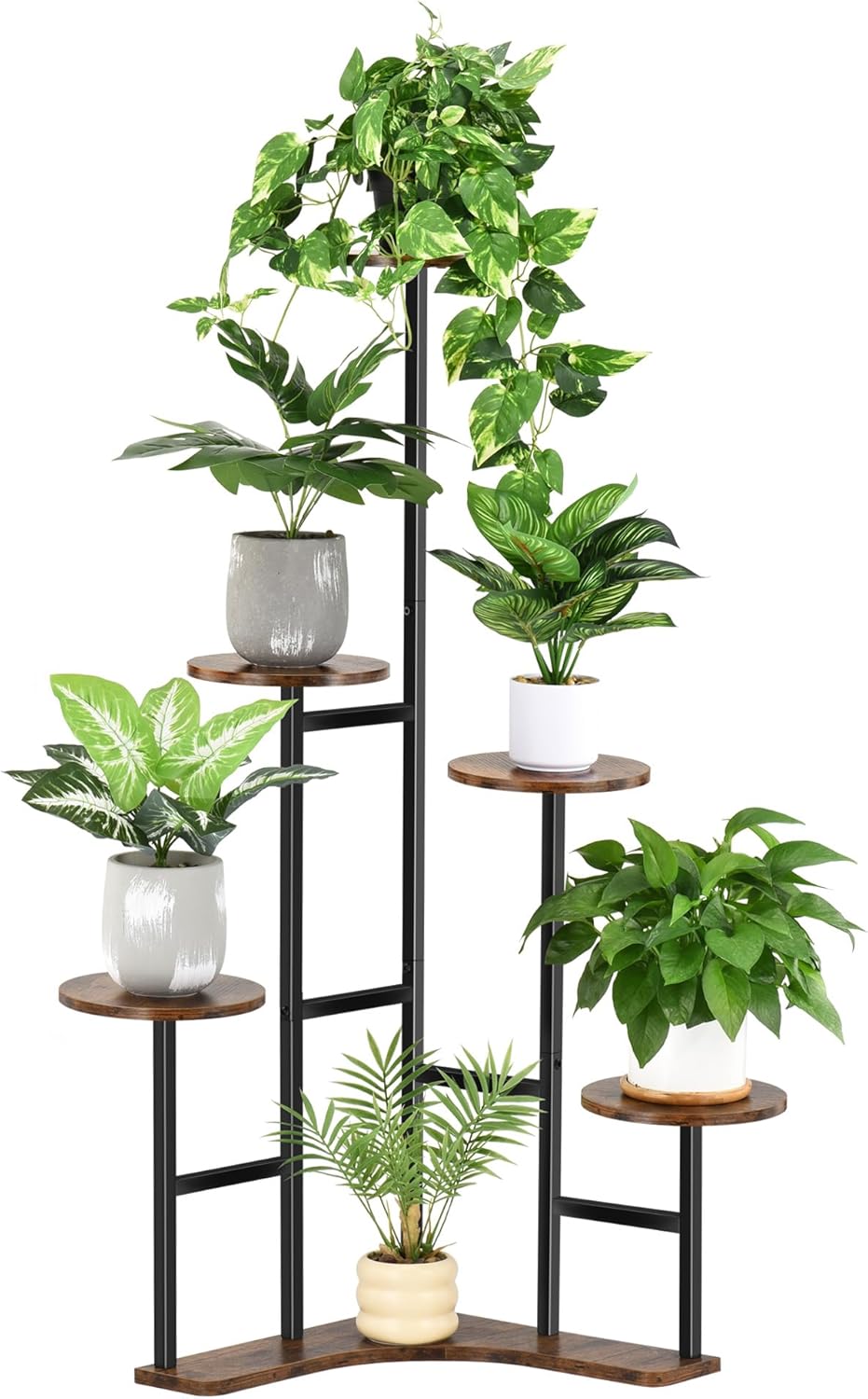 Corner Plant Stand Indoor, 6 Tier Corner Plant Shelf Flower Stand for Multiple Plants, Plant Shelves Organizer Rack for Living Room, Balcony, Patio, Garden (Round)