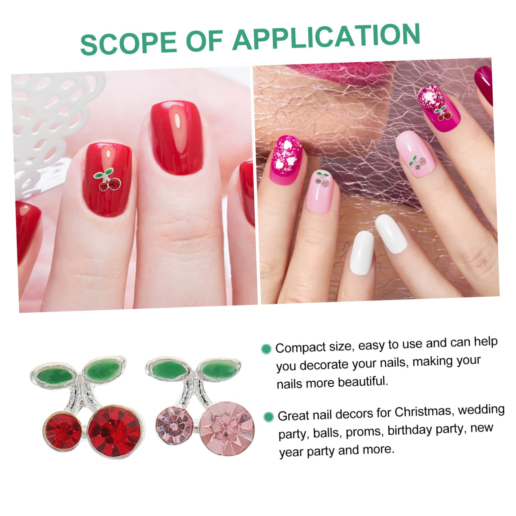 Healvian 180 Stk Nagelsticker Kirsche 3D-Nagelaufkleber Mädchenschmuck Damenteile nail decoration fingernägel aufkleber nagel kirsch Nagel Charms Legierung Zubehör schmücken Fräulein