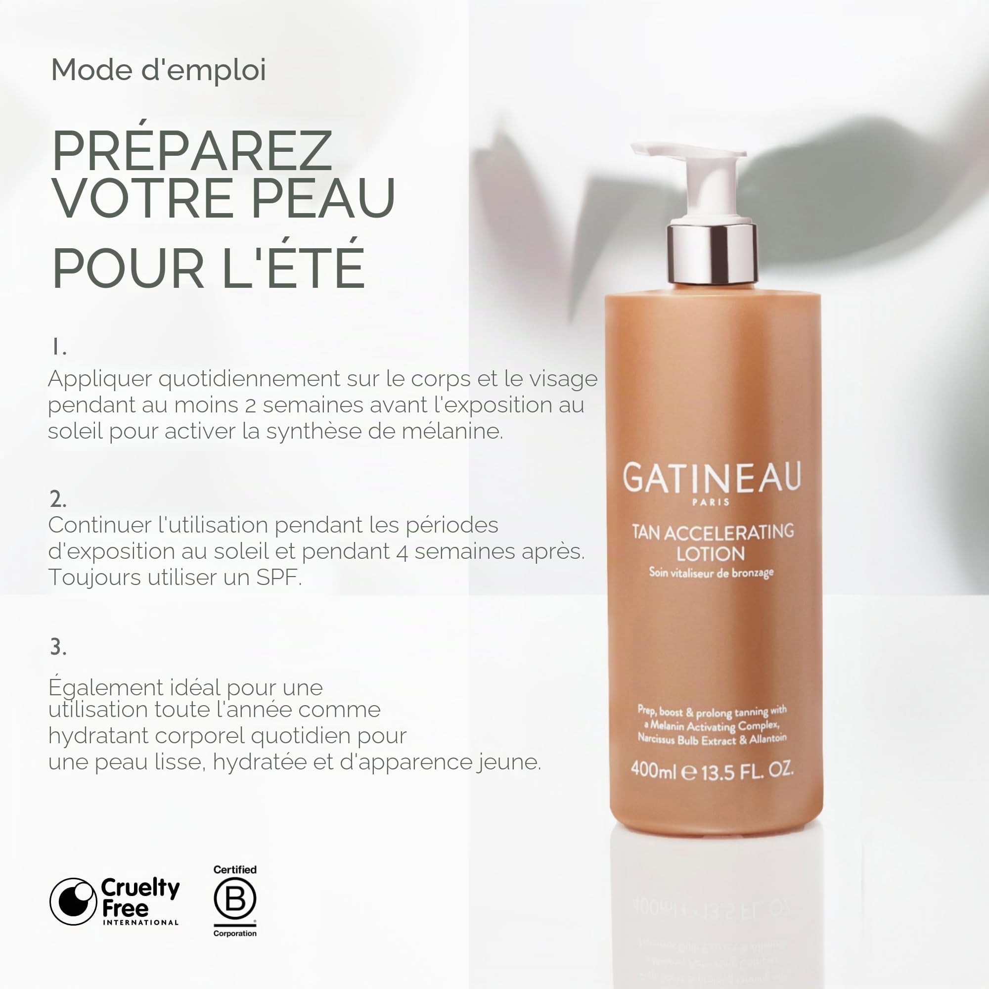 Gatineau Vitaliseur de Bronzage Soin Avant/Après Soleil Hydratant, Corps Et Visage, 400 millilitre