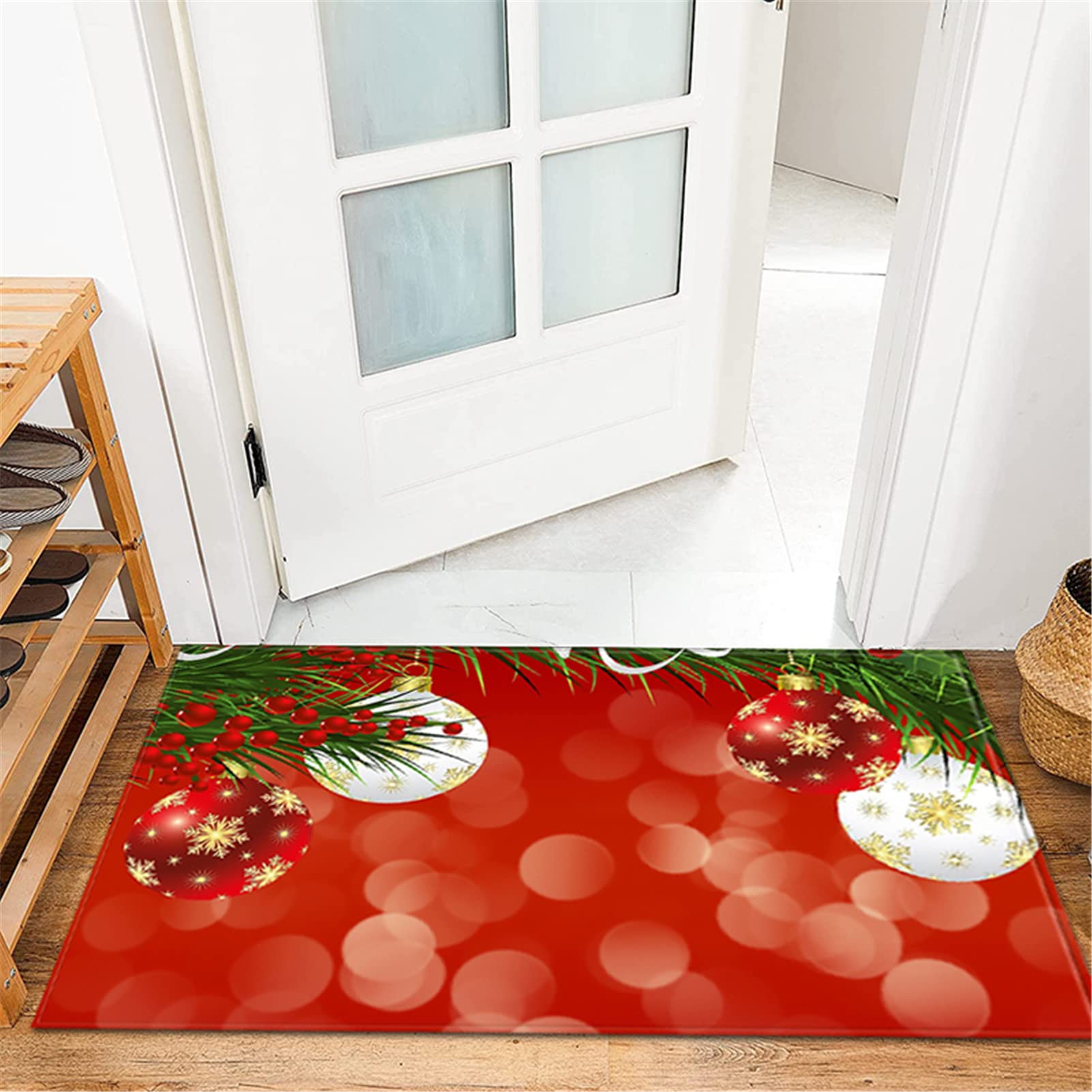 Tappeto Cucina Natalizio Lavabile Poliestere Tappeti Runner Lavabile in Lavatrice Zerbino 3D Rosso Antiscivolo Morbido Tappetino per Bagno Soggiorno Camera da Letto,2,60x180cm/23.6"x70.8"