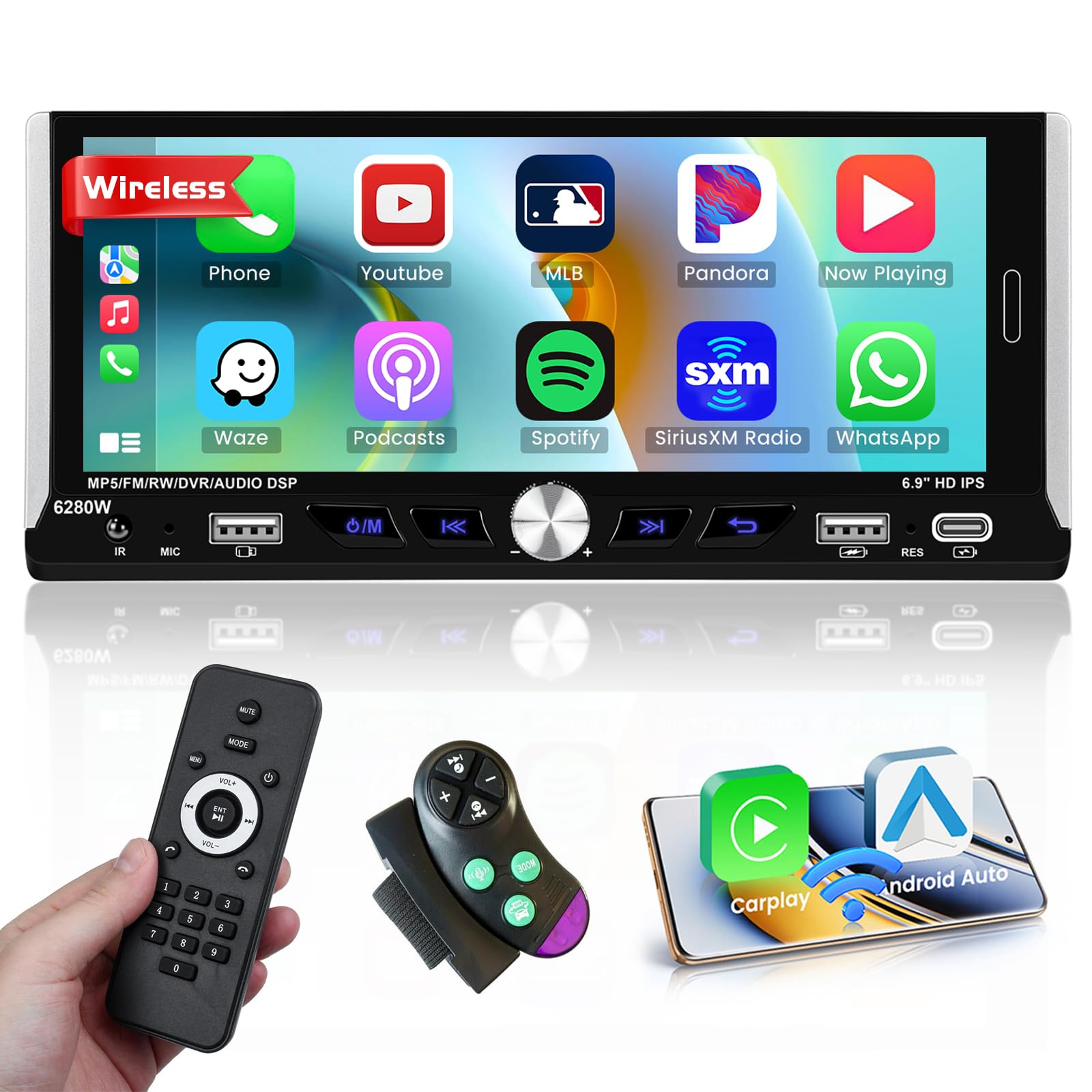 écran Tactile 6.9 Pouces Bluetooth Caméra Recul Autoradio 1 Din Fuluku 6,9 - CarPlay & Android Auto Sans Fil - Bluetooth/USB Radio Voiture Bluetooth 5.2 Caméra Recul