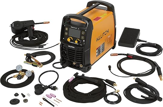 Klutch Dual-Voltage 4-in-1 Multi-Process Welder, 240A, 120/230V, MIG/Flux-Core/TIG/Stick, LCD Display, Spool Gun, Inverter Technology, MIG Ready
