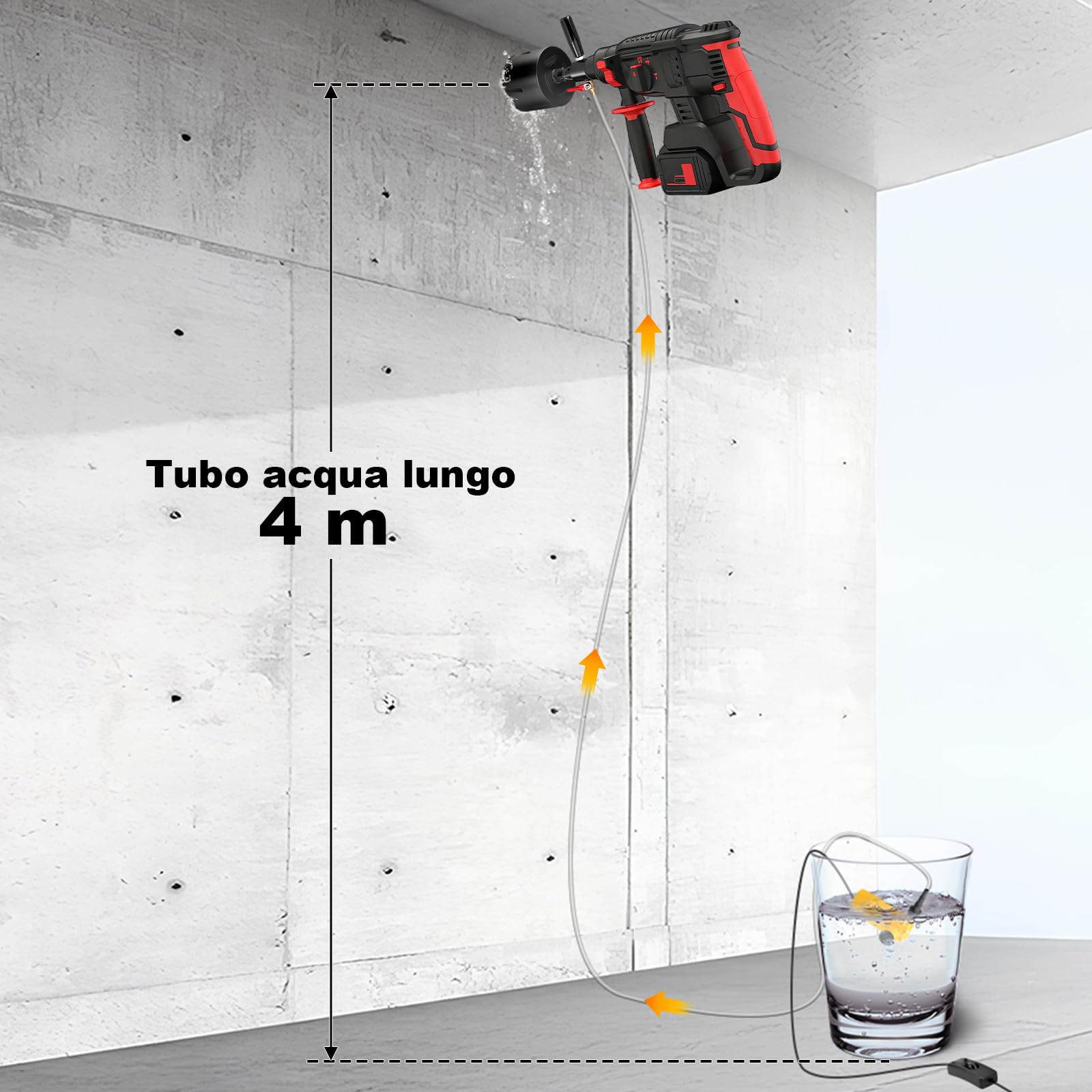 XIIW Adattatore SDS Plus a 1 1/4" UNC Iniezione d’Acqua Automatica +Pompa | 4m Tubo per Trapano a Nucleo in Calcestruzzo, Acciaio 42CrMo4, G1/4" - Carotatrice Diamantata per Muro, Trapano a Nucleo