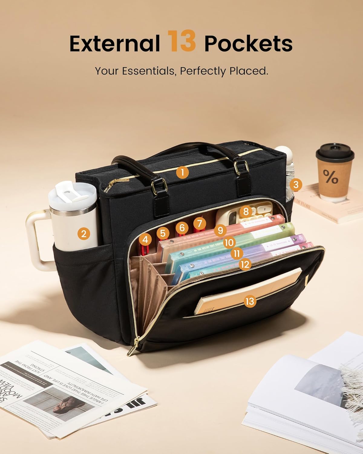LOVEVOOK Teacher Tote Bag, Laptop Bag for Women with Large Cup Holder & Accordion File Area, Work Tote Bag for Business - Image 7