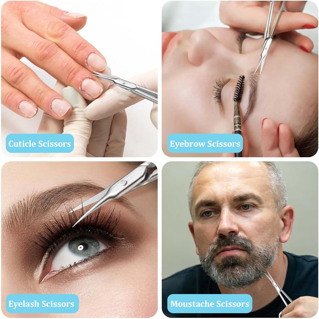 Tijeras De Manicura, Tijeras para Cuticulas Curva Punta Fina, Tijeras para Cutículas de Acero Inoxidable, Tijeras para Uñas Extra Afiladas, para Cutículas, Piel Muerta, Cejas, Pestaña, Plateado