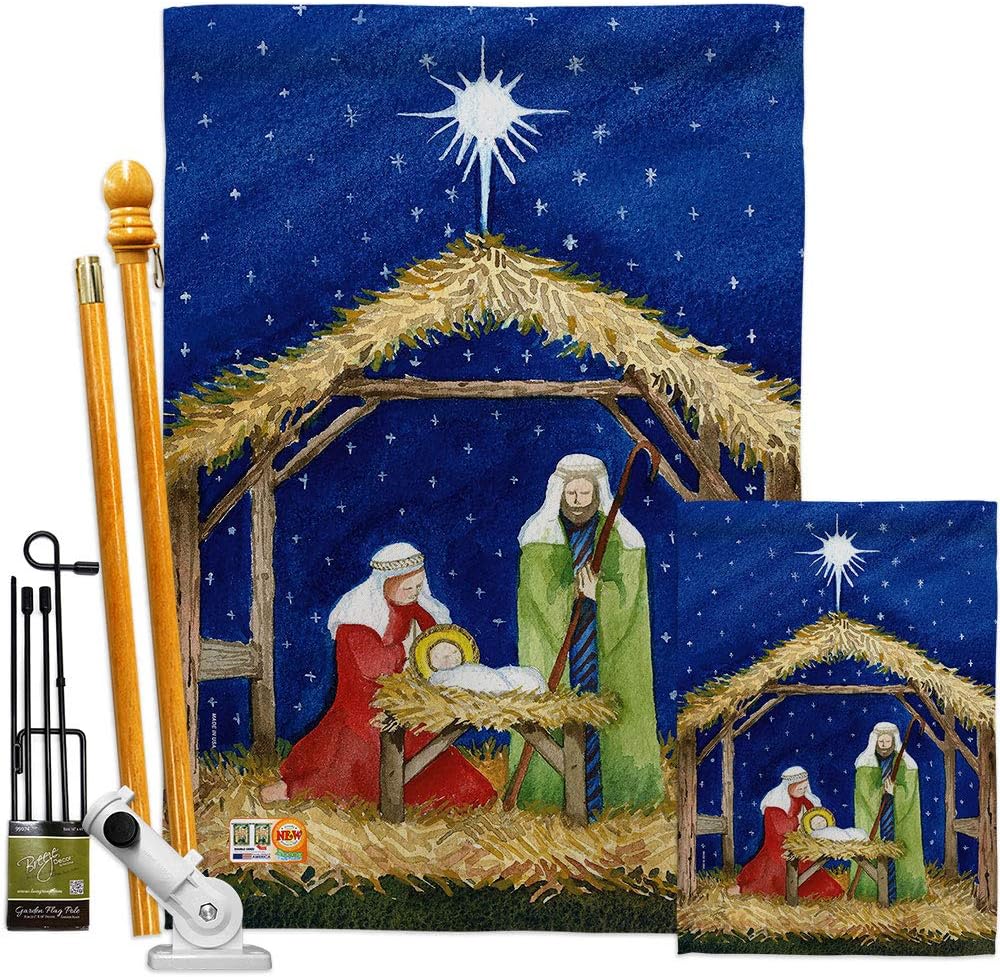 Nativity of Jesus House Flag Wintertime Three King Religious Holy Family Season Christian Small Decorative Gift Yard Banner Made In USA 28 X 40