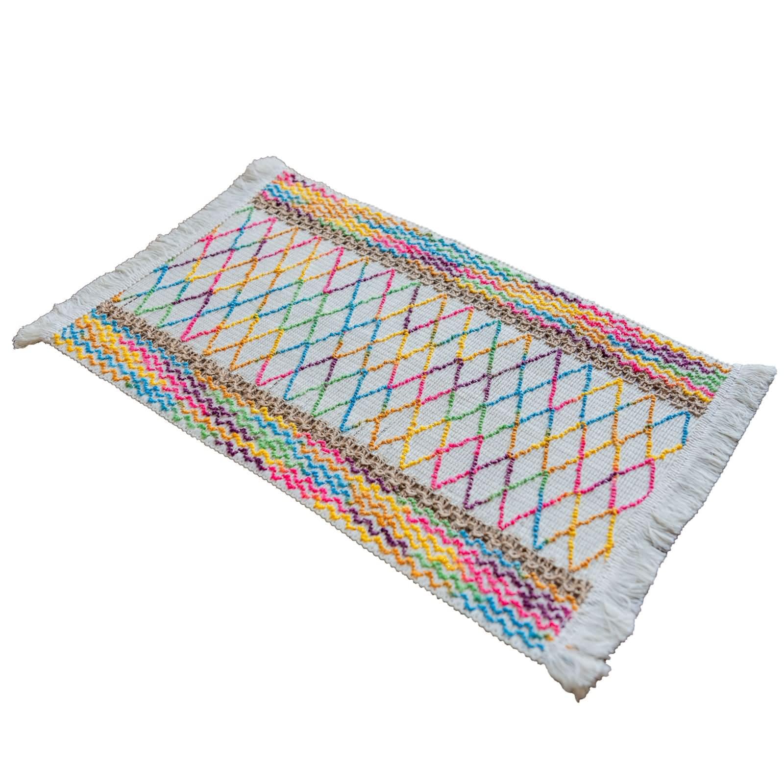 Set de table fils coton tissé rectangulaire 50x30 cm style champêtre à franges