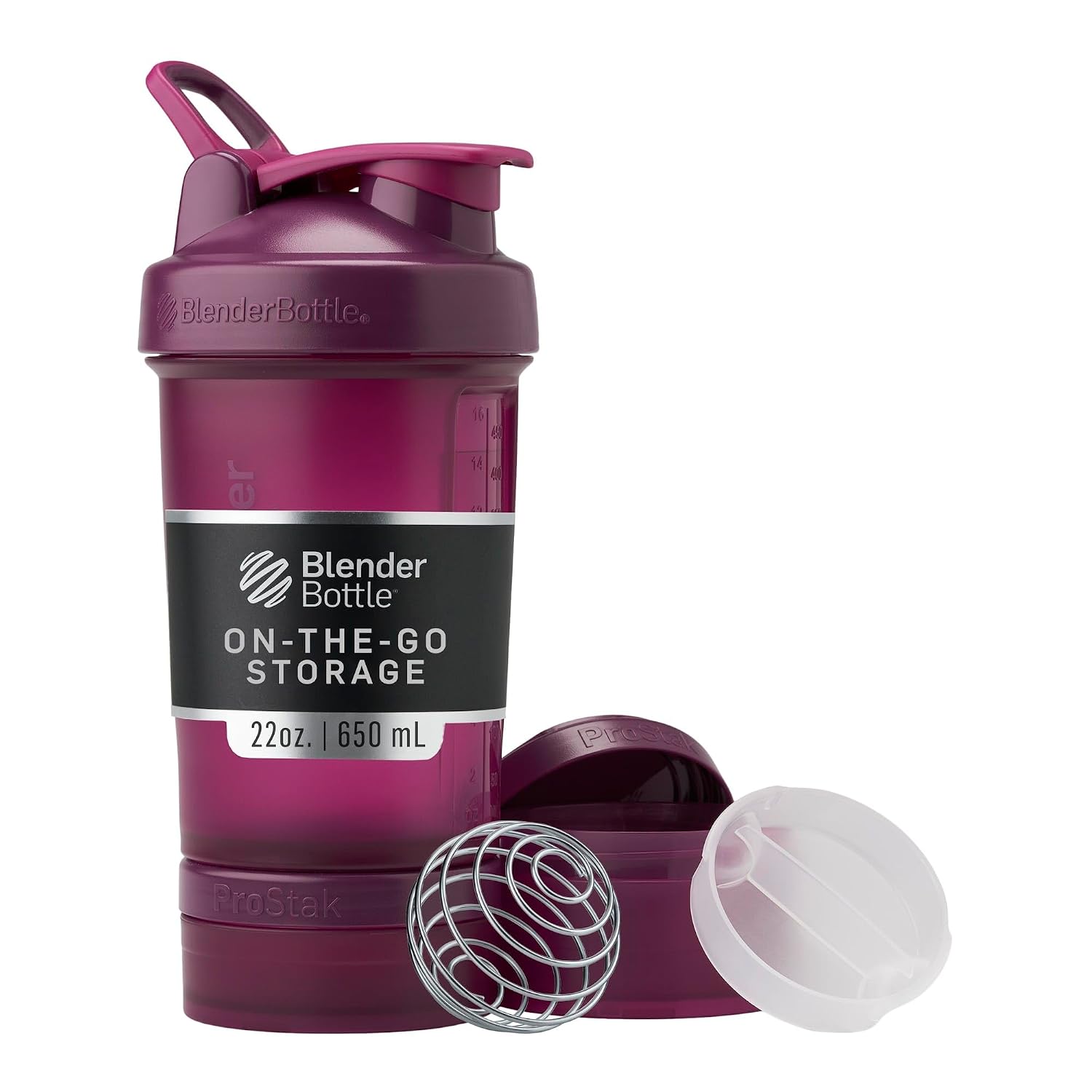 BlenderBottle Shaker Bottle with Pill Organizer and Storage for Protein Powder, Classic V2 ProStak System, 22-Ounce, Plum