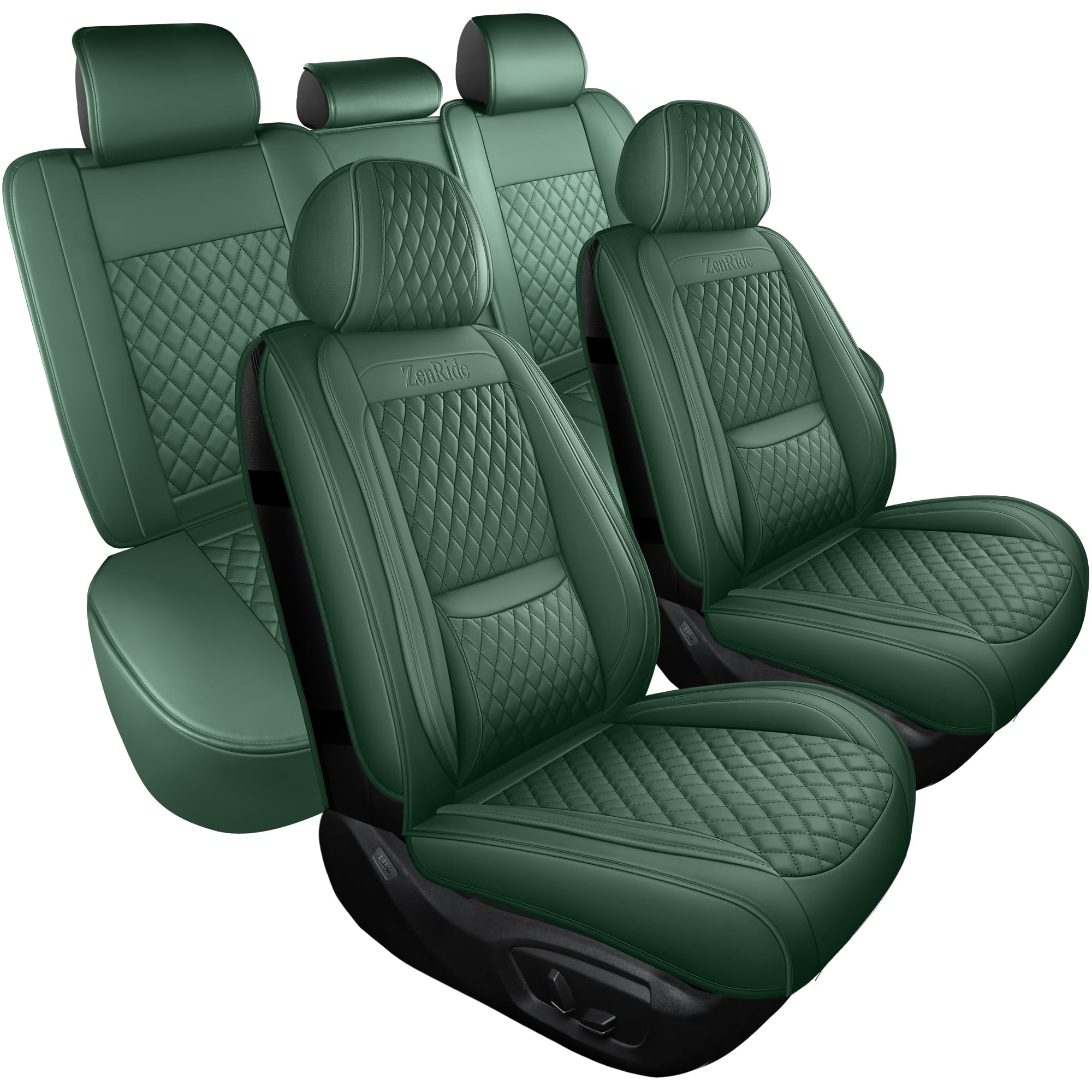 ZenRide Car Seat Covers Full Set 5PCS,3D Design with Lumbar Support Nappa Leather Automotive Seat Covers for Cars SUV Truck Sedan,Universal Anti-Slip