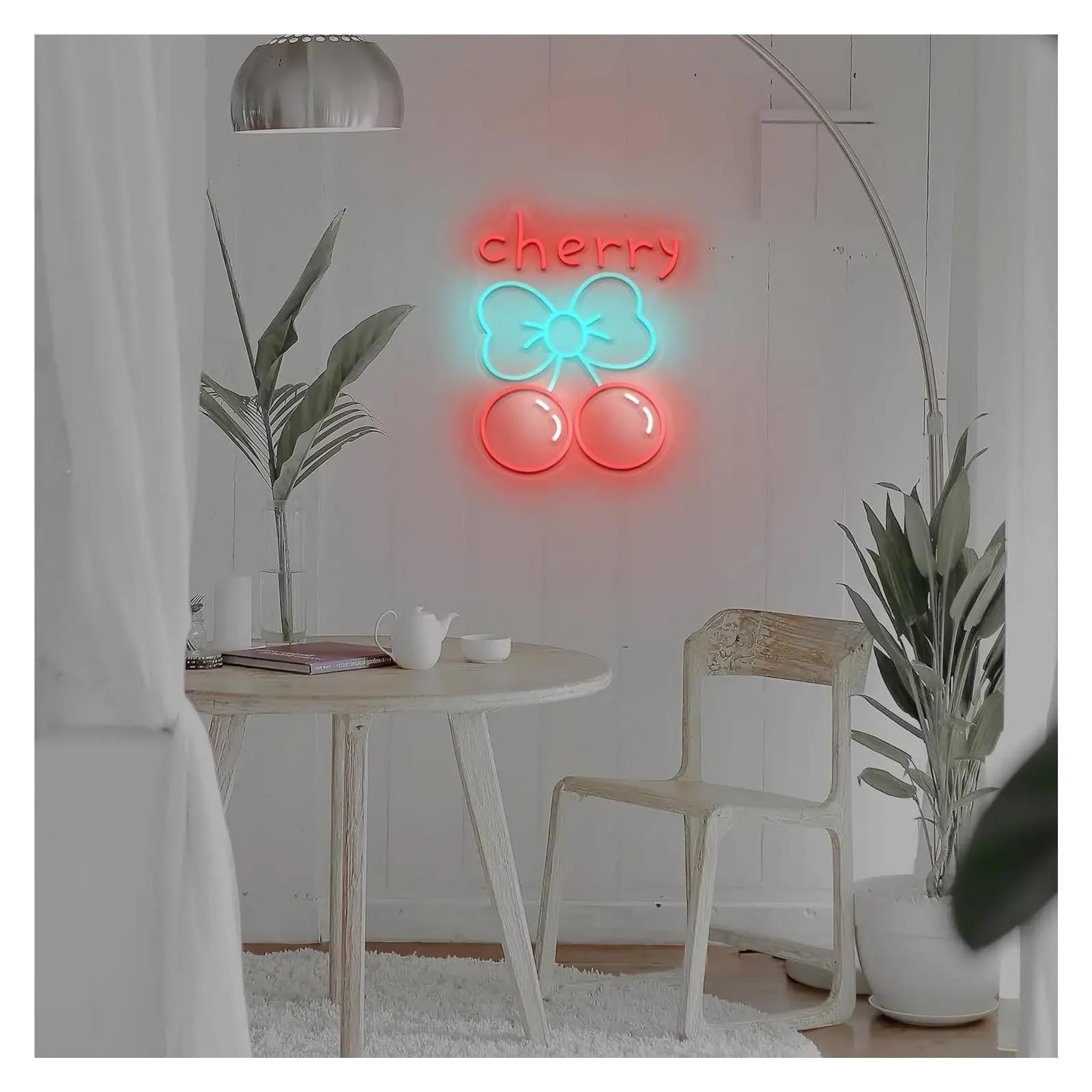 Hängende Kunst-Leuchtreklamen Kirsch-Neonschild, LED-Neonlichtschild, Wanddekoration, USB-betrieben, Für Obstladen, Schlafzimmer, Süße Dekoration, Hochzeitsfeier 27x36.5cm