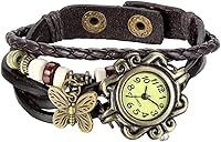 JewelryWe Women's Bohemian Quartz Bracelet Watch - Wrap Around Leather Strap, Vintage Floral Design for Casual Wear & Gifts